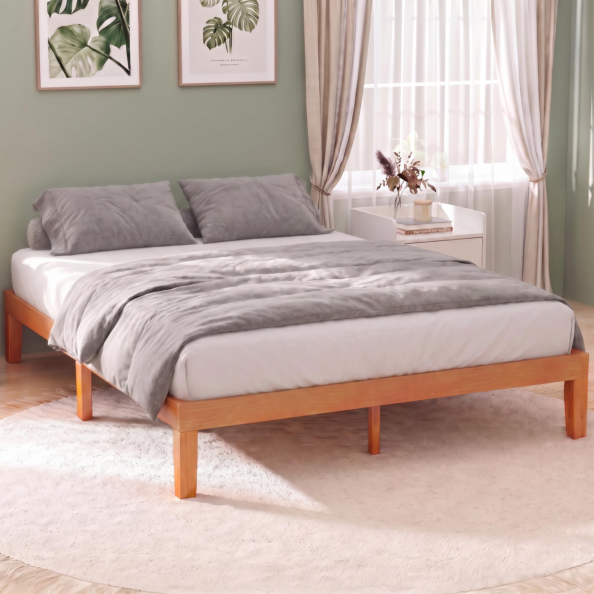 DUMOS Full Size Solid Wood Platform Bed in Natural Pine