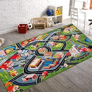 Alfombra de juego para niños, alfombra de coche para niños, alfombra de 31 x 59 pulgadas, auto con carreteras, dormitorio, alfombra para niños pequeños, respaldo antideslizante, automóviles educativos