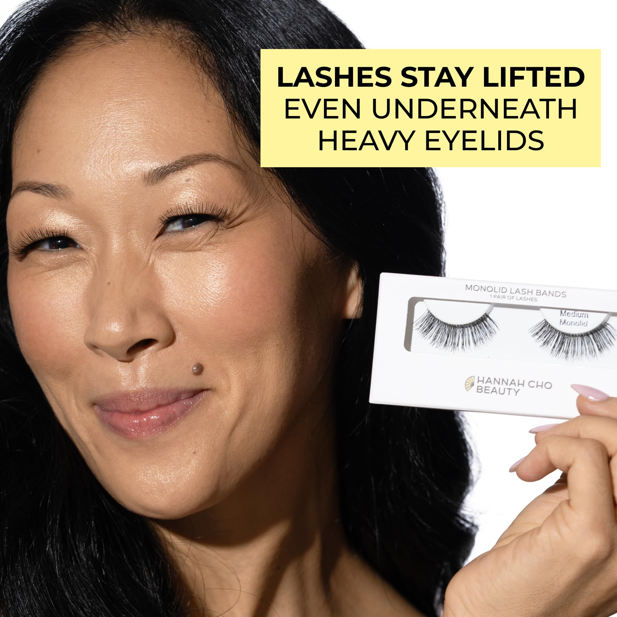 Natürliche falsche Wimpern für Monolide, mittelgroßer Stil, Echthaar, handgefertigt, nicht synthetisch, hebt schwere Deckel an, einfache Anwendung Hannah Cho Beauty