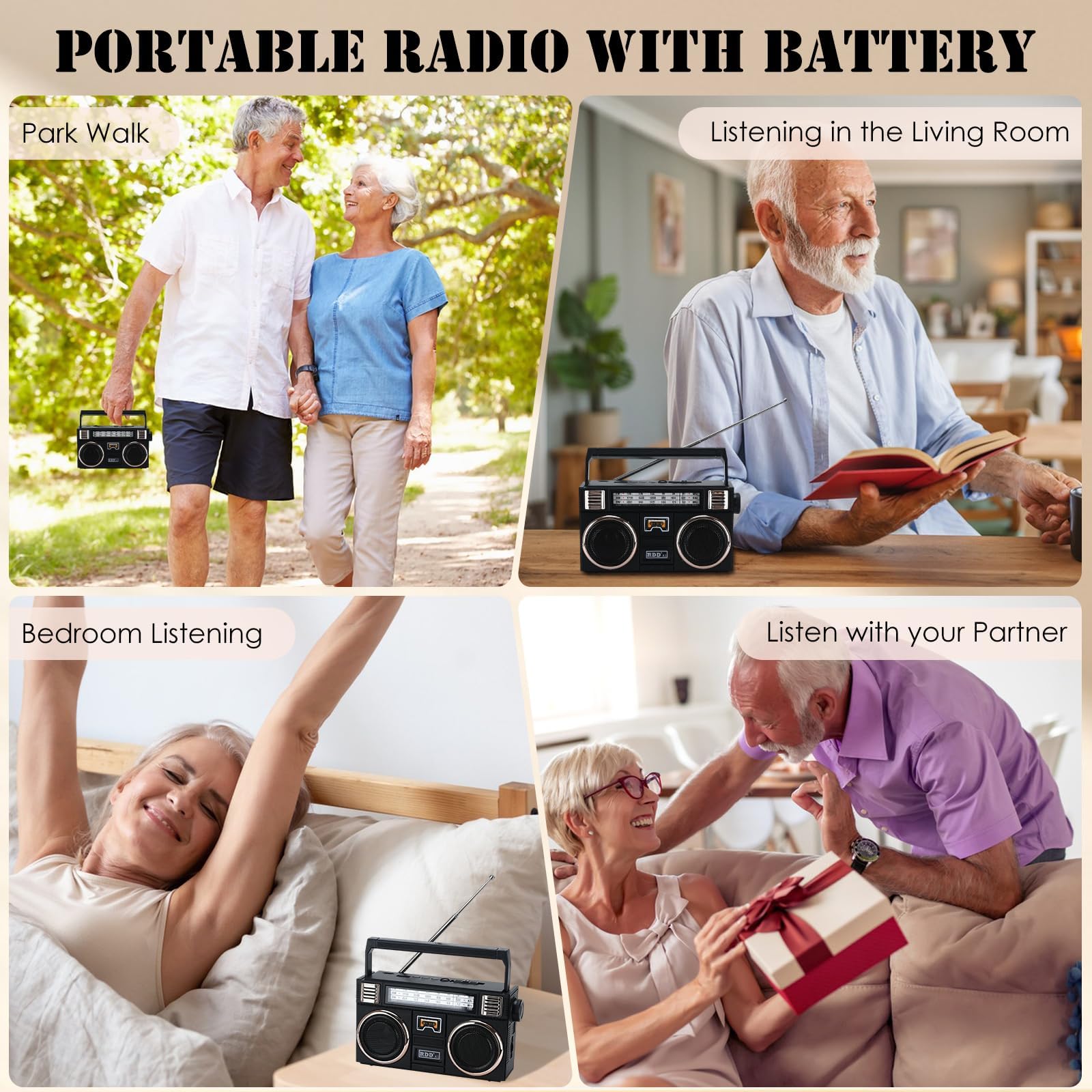 Radio FM AM SW Portable avec Bluetooth, Panneau Solaire et Lampe Torche, Lecteur MP3 USB/TF, Batterie Rechargeable - Radio numérique à Batterie pour la Maison et l'extérieur Noir (Classique, Noir)