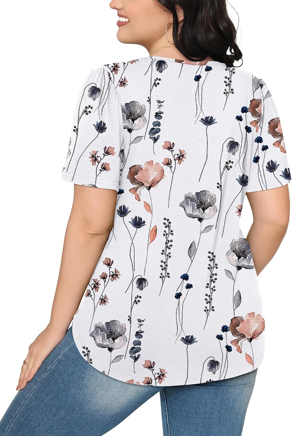 OFEEFAN Womens T Shirts Short Sleeve Pleated Dressy Casual Scooped Neck Summer Tops Blouses - Image 5