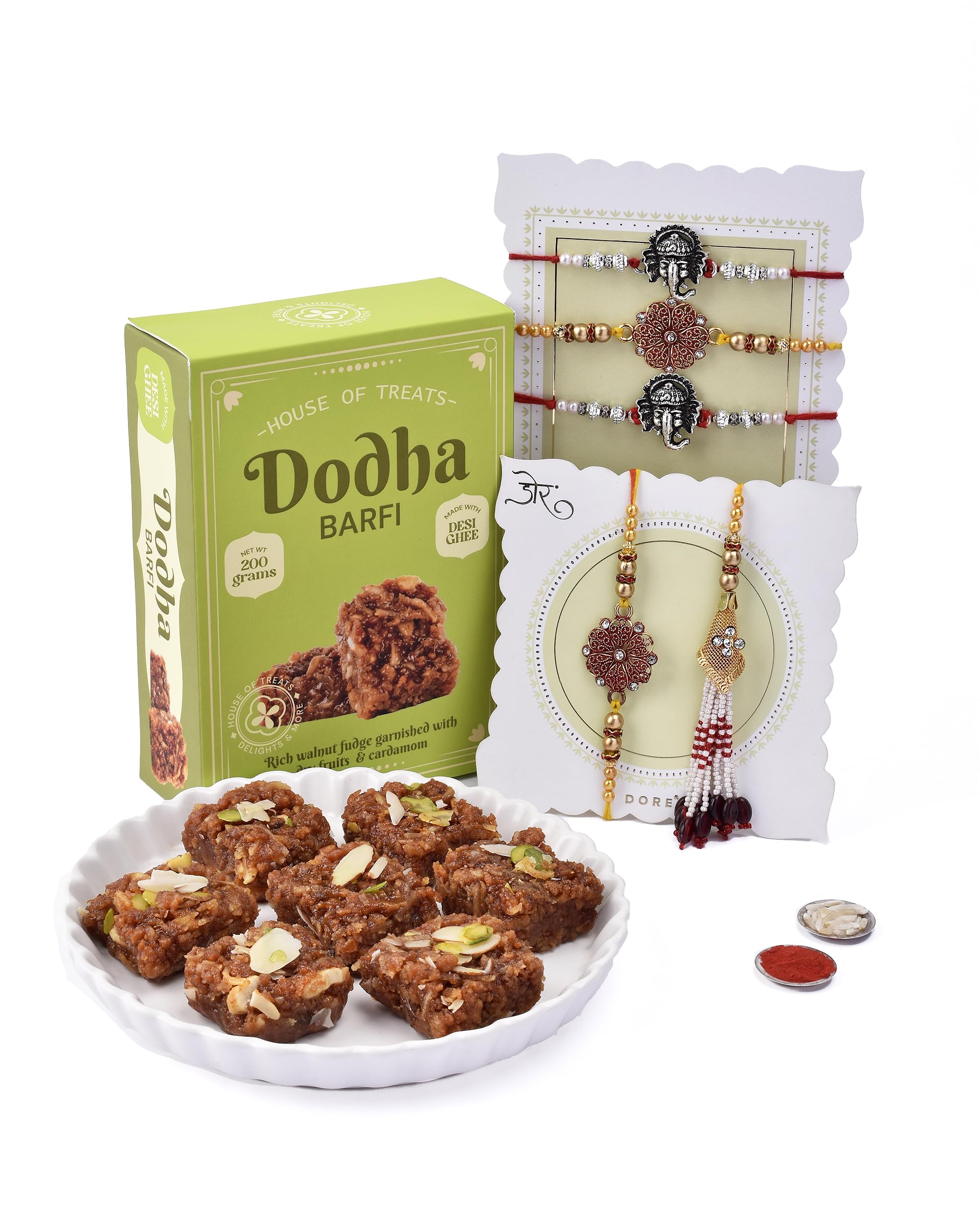 Rakhi for brother and bhabhi with sweets Dodha Barfi 250 Grams by The House Of Treats� Rakhi for Brother Combo of 5 Rakhi gift for brother with sweets Rakhi Combo Pack (B0B611KXLW) Amazon Price History, Amazon Price Tracker