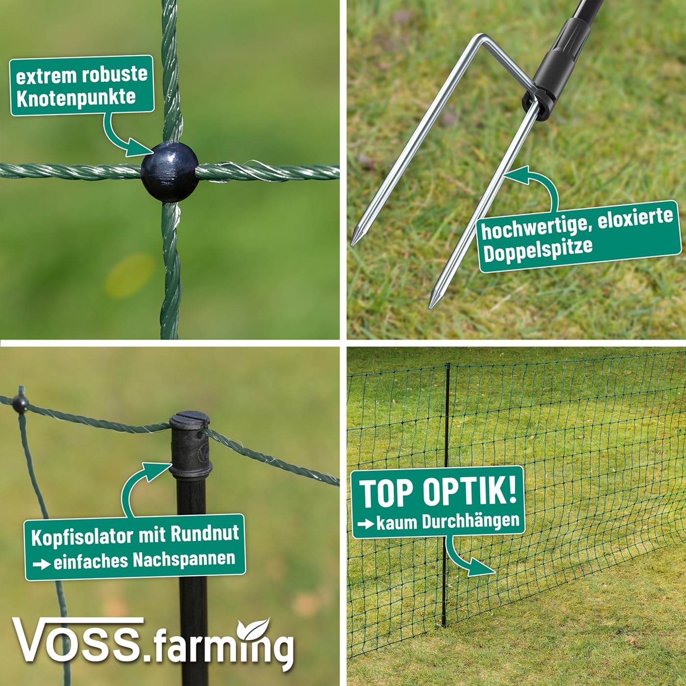 VOSS.farming Rete pollame farmNET per recinzioni Non elettrificabili, 112 cm di Altezza e 25 m di Lunghezza, a Punta Doppia, Dotata di 9 Pali, Colore Verde