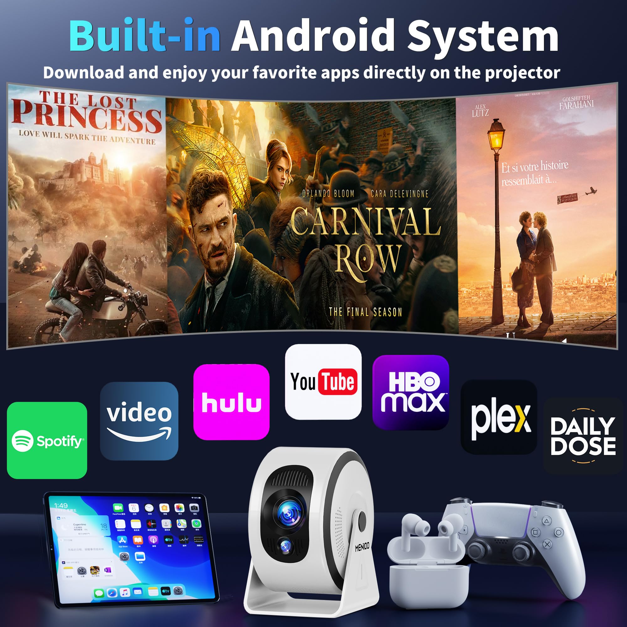 Mini proiettore [app integrate] Proiettore 4K 1080P, 2026 aggiornato Auto Focus & Auto Keystone 360 ° Proiettore portatile con WiFi 6 e Bluetooth 5.4 compatibile con HDMI/TV Stick/USB/laptop, bianco