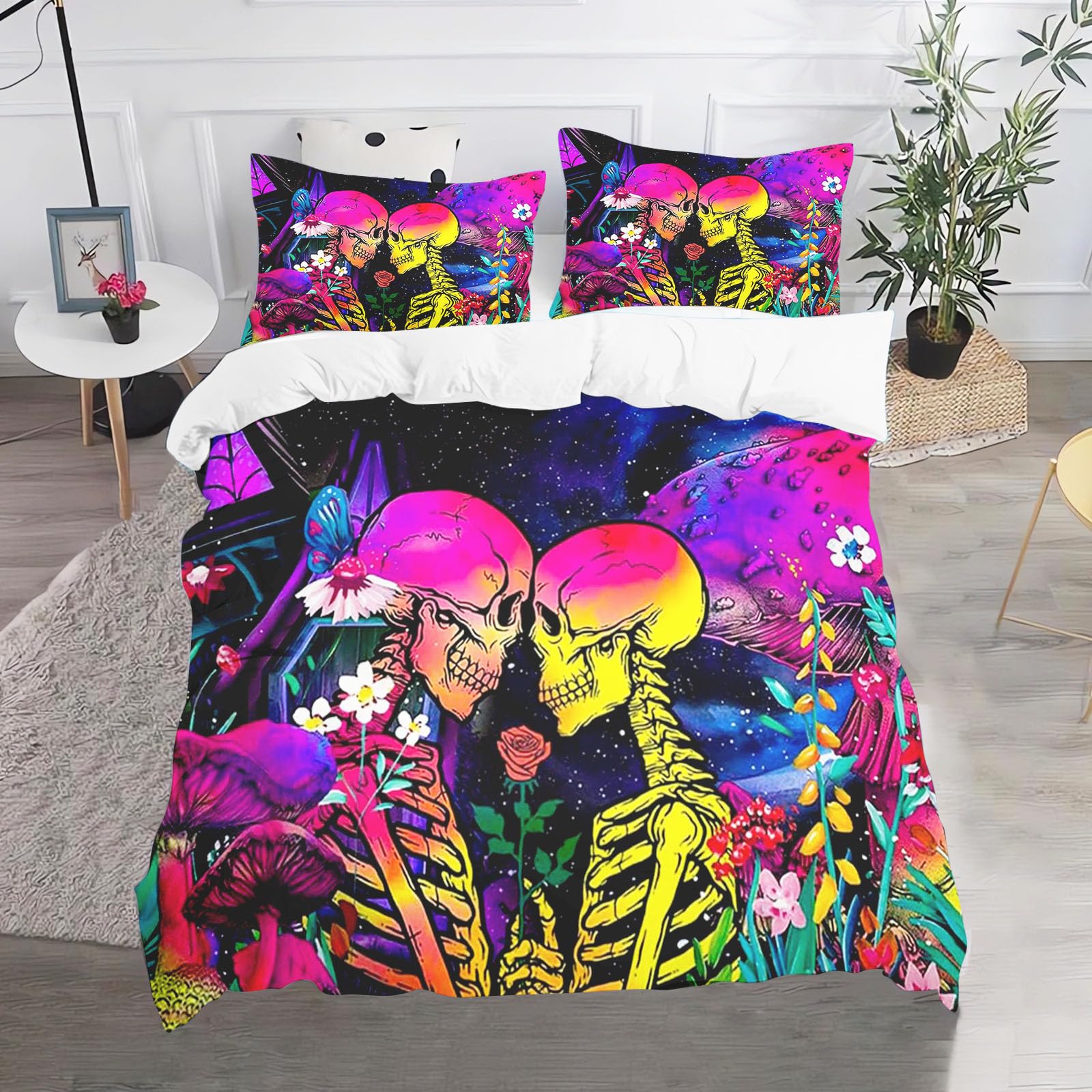 Fadaing Bedding 3D Skull Duvet Cover 135 x 200 cm Skull Pattern Gothic Duvet Cover Skull Print Children's Duvet Cover, Microfibre for Children, Boys, Girls (135 x 200 cm, 7)
