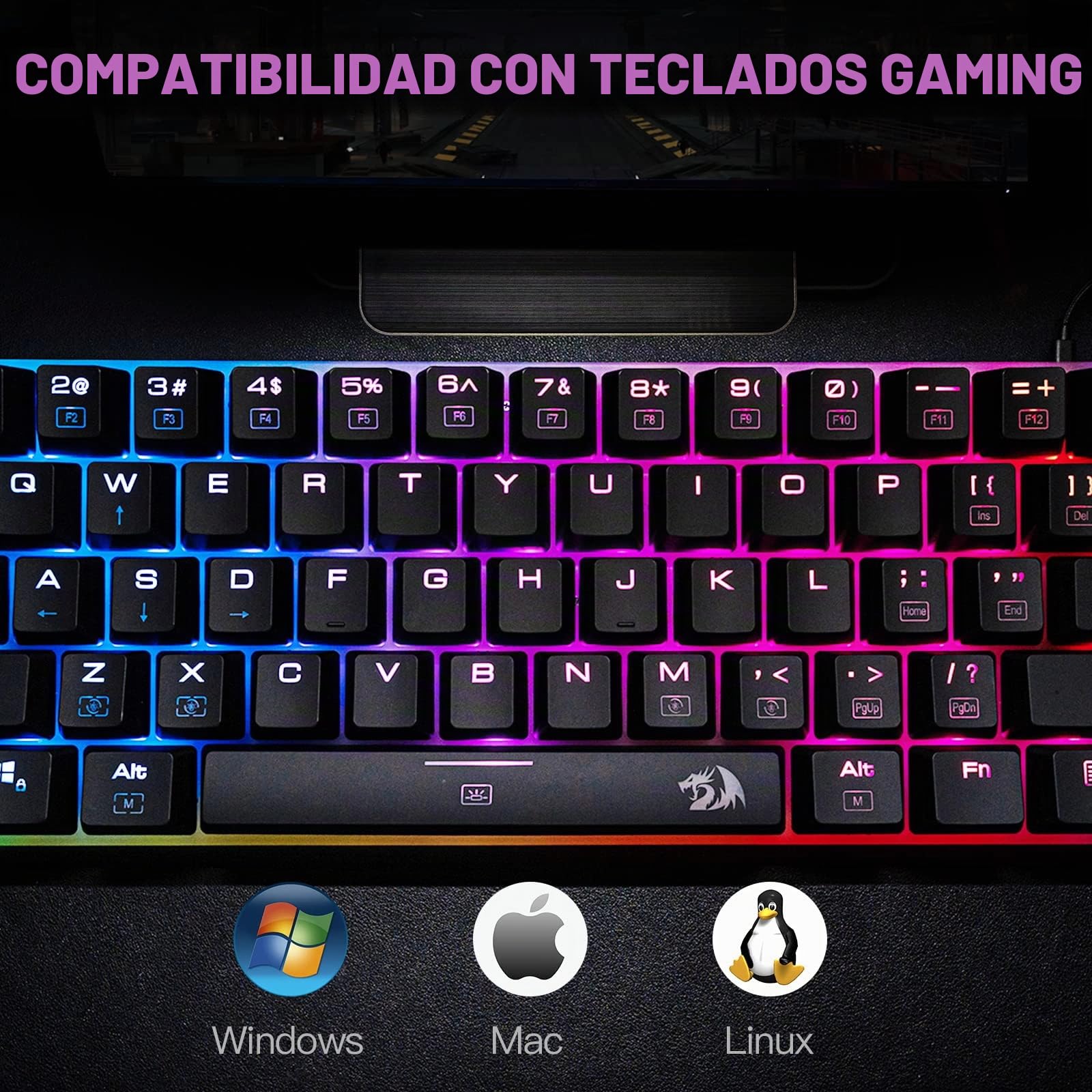 Redragon K605 Alien Giant - Teclado mecánico para Juegos, 61 Teclas súper Grandes e Interruptor Azul Outemu, retroiluminación LED RGB ergonómica, con Cable Tipo C, tecla Completa, sin conflictos,