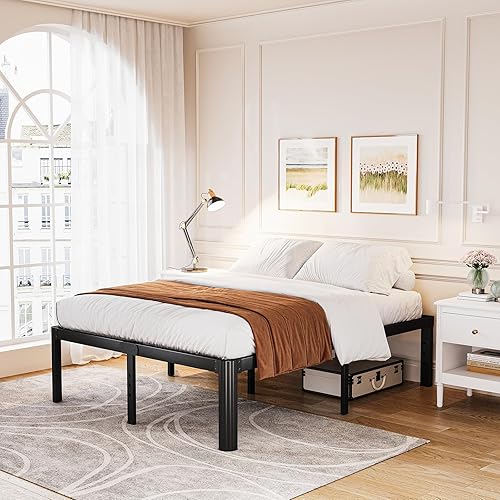 Askeld Base de cama tamaño Queen, plataforma de metal de 18 pulgadas de alto con patas de esquina redonda, no necesita somier, base de cama