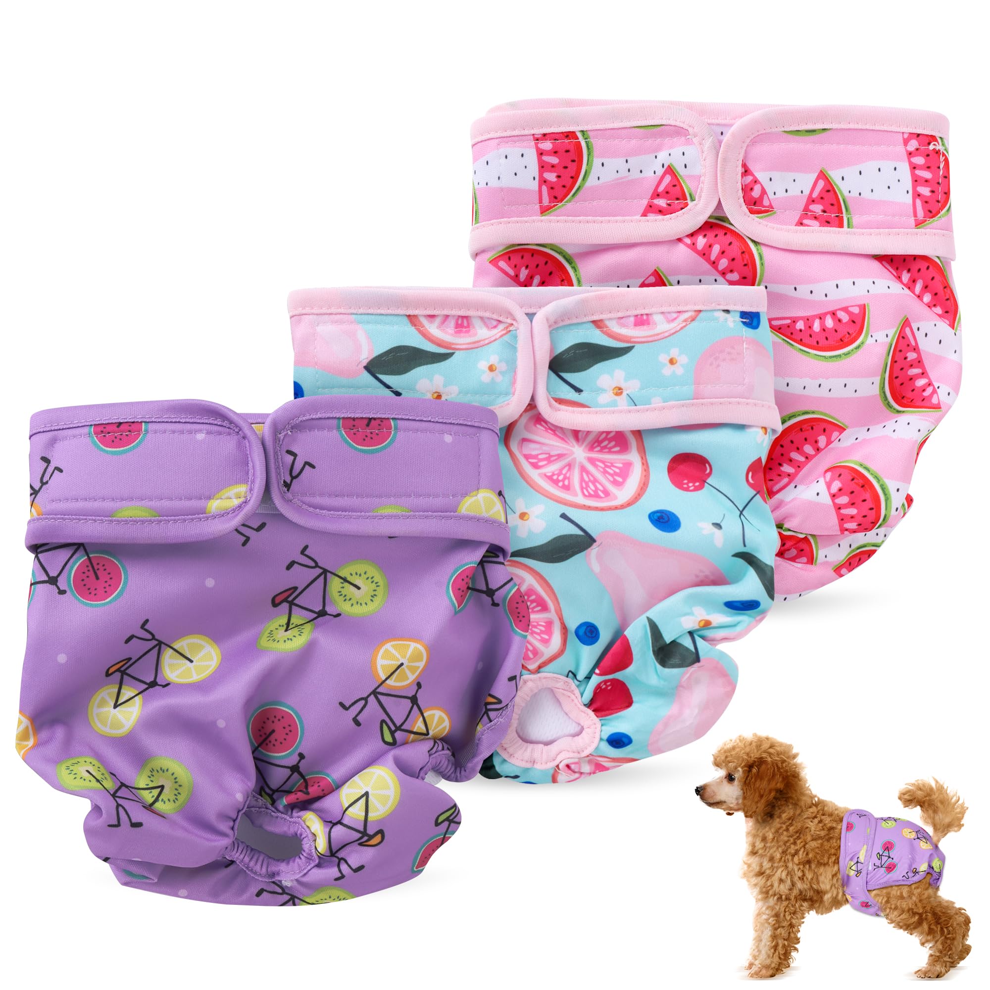 Reusable Dog Nappies 3pcs, Super Absorbent Dog Period Pants for Female Washable Dog Diapers Puppy Sanitary Wraps Panties