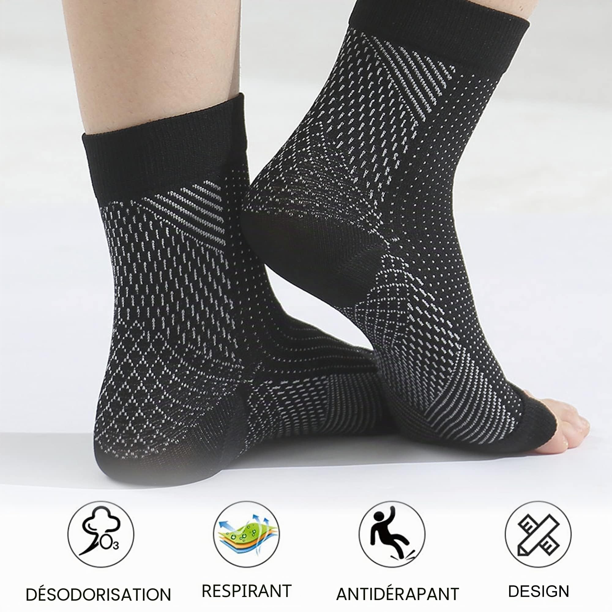4 Paires Chaussettes Pour Neuropathie Chevillere Entorse Chaussettes Chevillere De Maintien Sport Attelle Cheville Pour Hommes Femme Protege Cheville for Football Basketball Running Hiking