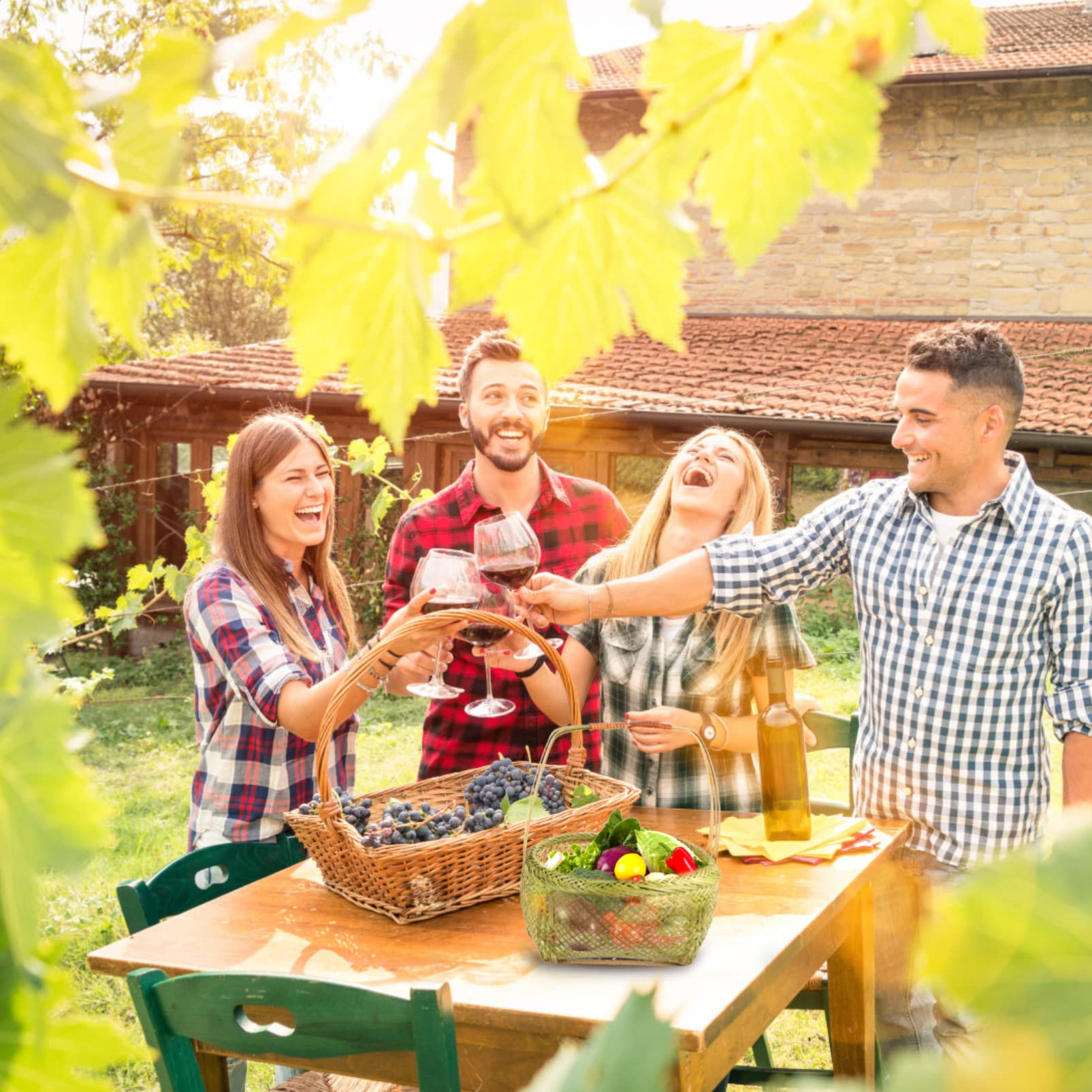 Alipis Cesta de Picnic de Bambú Tejido con Asa, Juego de 5 Piezas