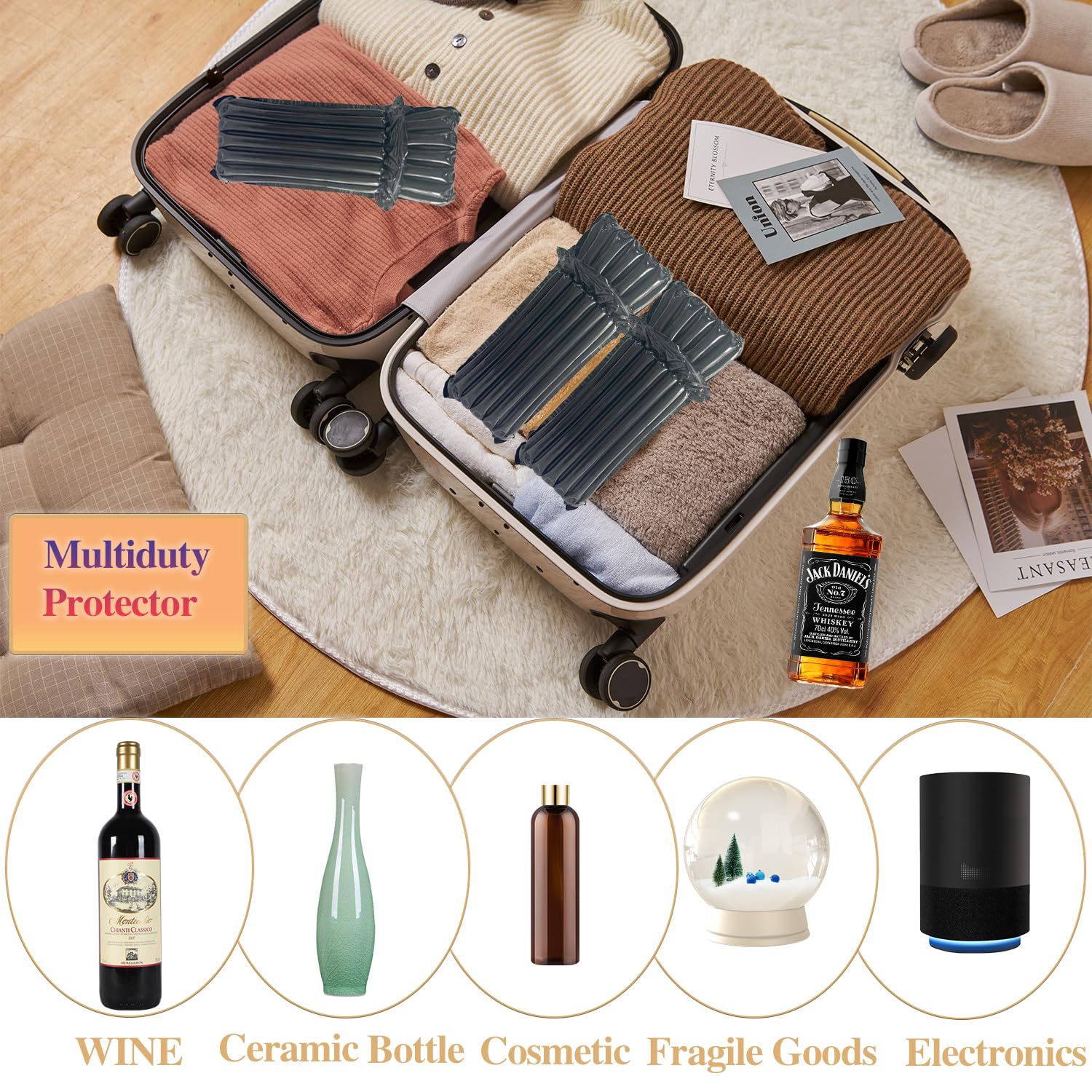 Lot de 50 sacs de protection de voyage pour bouteille de vin avec pompe de gonflage gratuite Noir