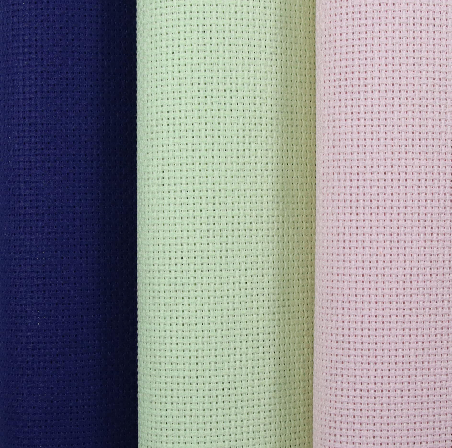 KCS 3 pc of 15" x 18"(38cmx45cm) Counted Cross Stitch Cotton Aida Cloth Needlework Rolled Fabric Box,14CT,Royal Blue+Light Green+Pink