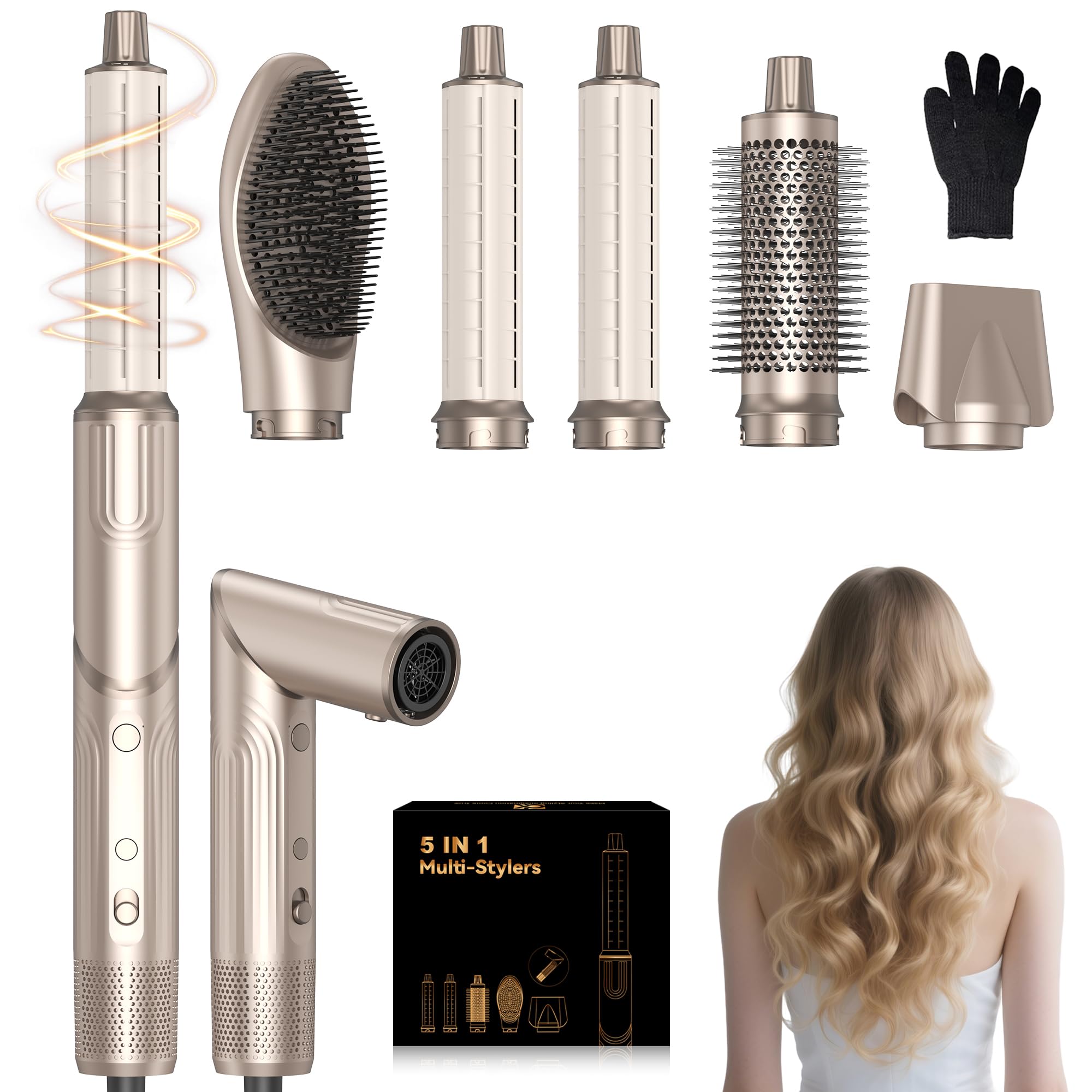Atopskins 5 in 1 Air Styler set,Professioneller Haarstyler Set, 110000 U/Min,1400W, Hairstyler, Rundbürstenföhn, ockenstab Auto-Wrap, Glätteisen, Ionen Föhn, Zum Styling,Volumisieren,Locken und Glätte