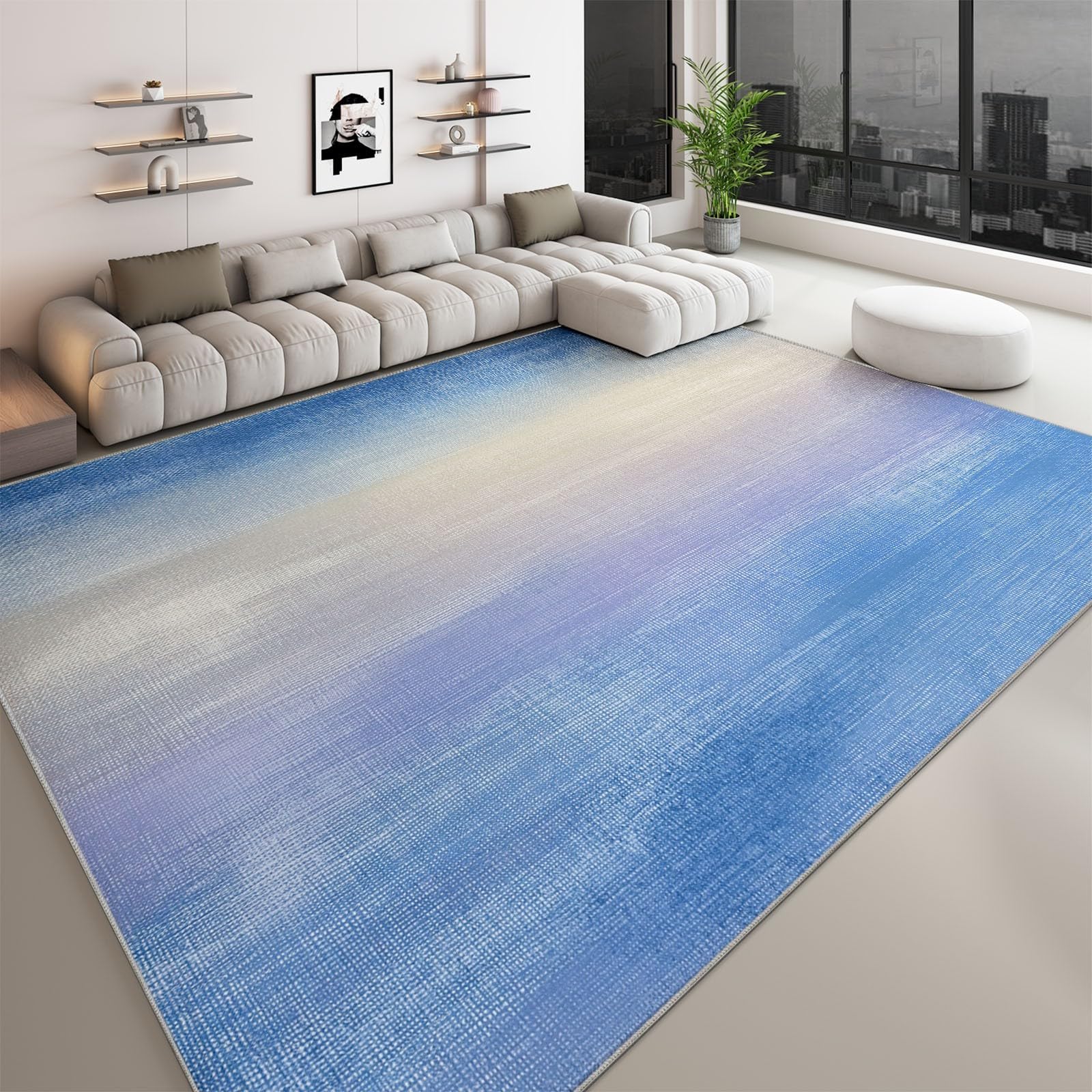 Tapis bleu et violet 140x250 cm grand tapis de salon abstrait moderne lavable antidérapant