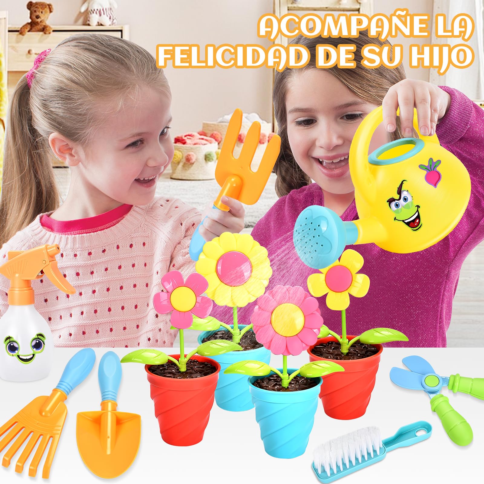 Aragallant 28 Piezas Herramientas Jardineria para Niños, Kit Jardineria Niños con Pala Regadera Rastrillo Macetas, Juguetes Playa Juegos Exterior Jardin para Niñas Niños 3+ Años
