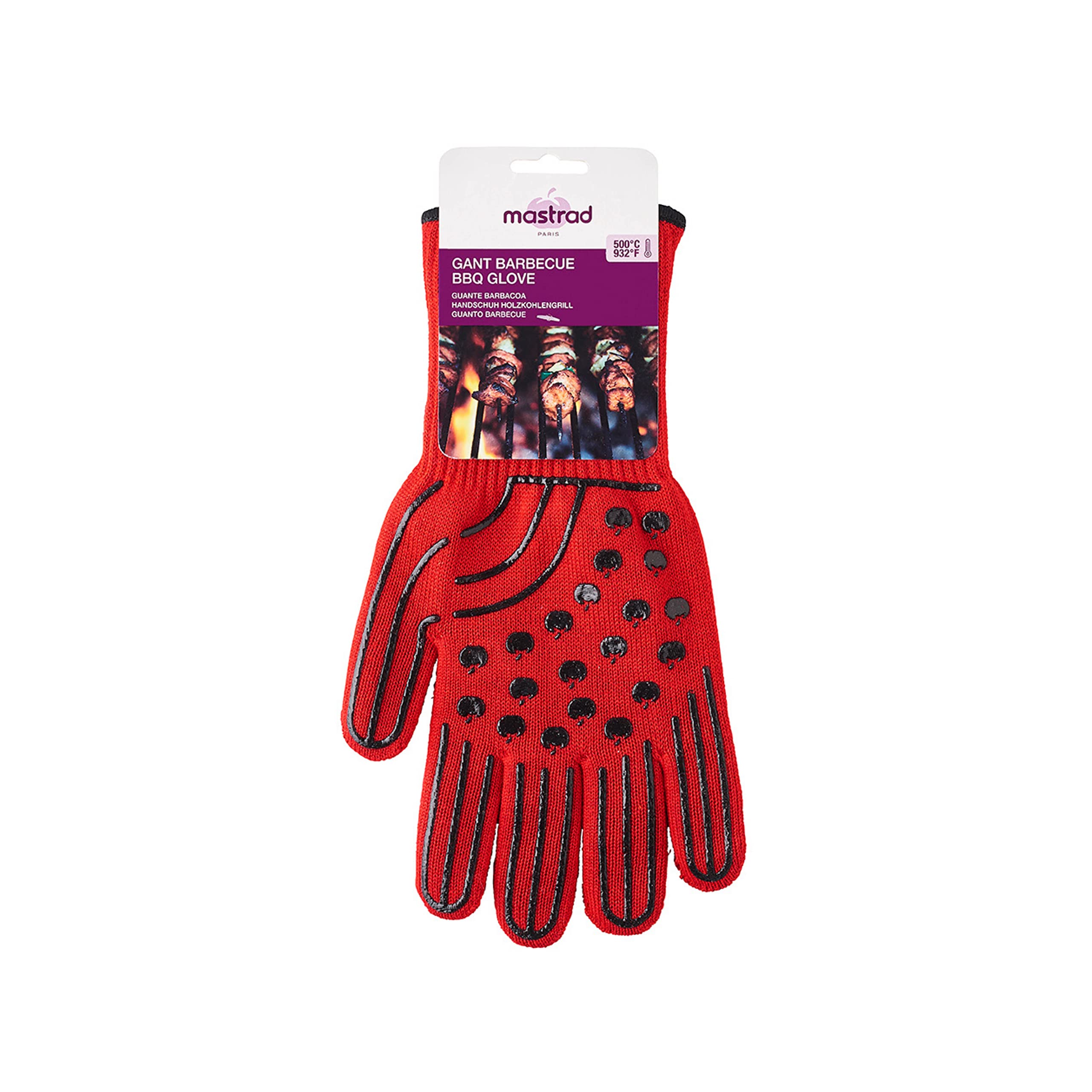 MASTRAD F80810 - Guante para barbacoa (protección contra el calor hasta 500 ºC, aislamiento perfecto, antideslizante, talla única), color rojo
