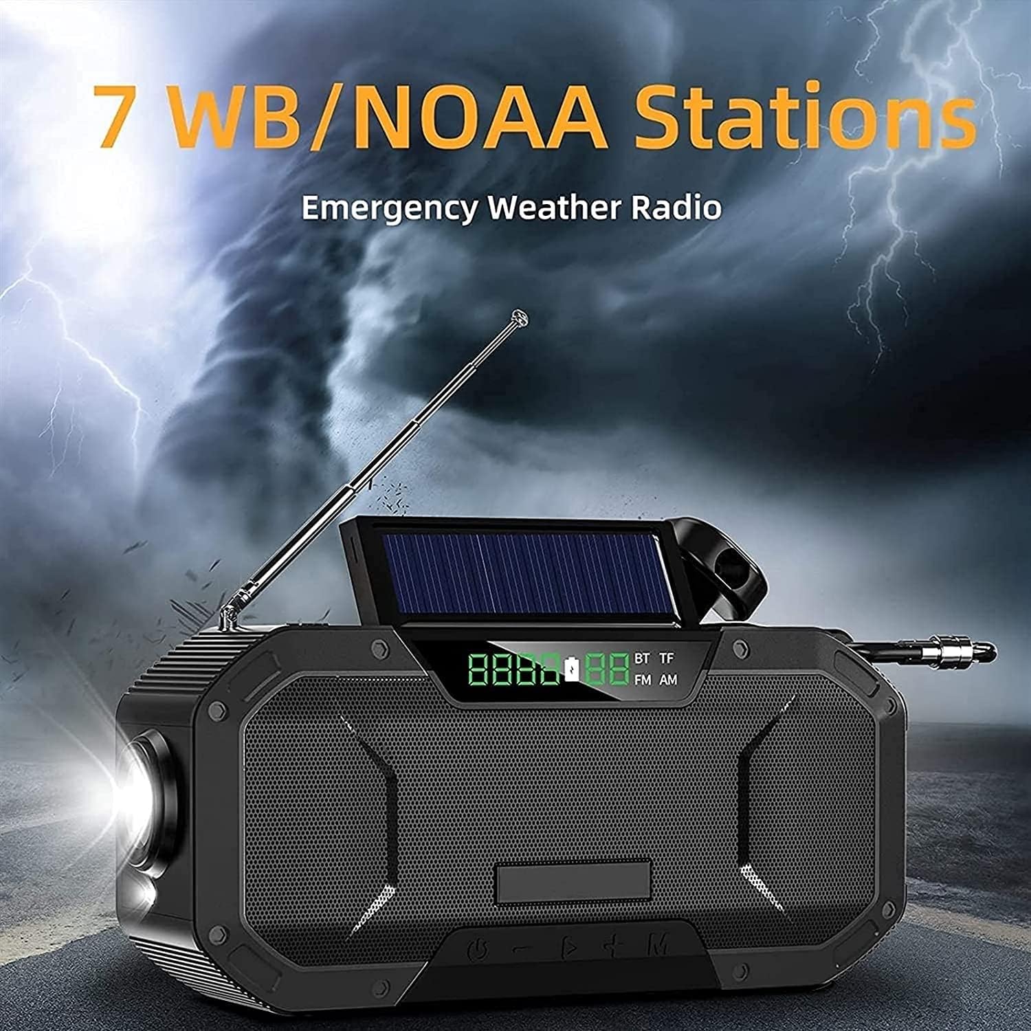 Emergency Weather Radio,IPX5 Waterproof 5000mAh Portable Weather Solar Radios，AM/FM Emergency Broadcast Radio with Cell Phone Charger