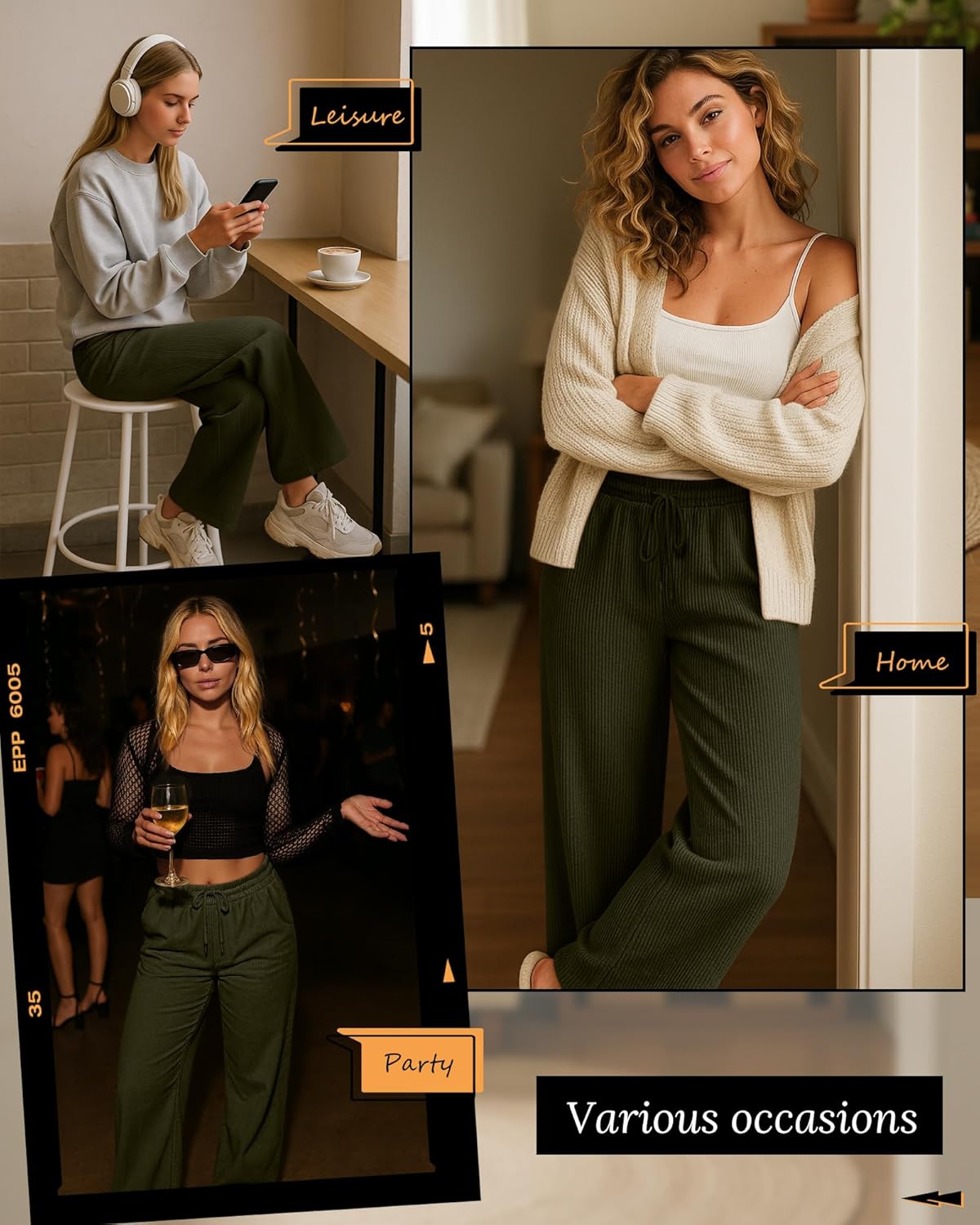 Corduroy Pants for Women Casual Drawstring Elastic Waist Baggy Wide Leg Barrel Loose Comfy Trousers with Pockets - Image 3