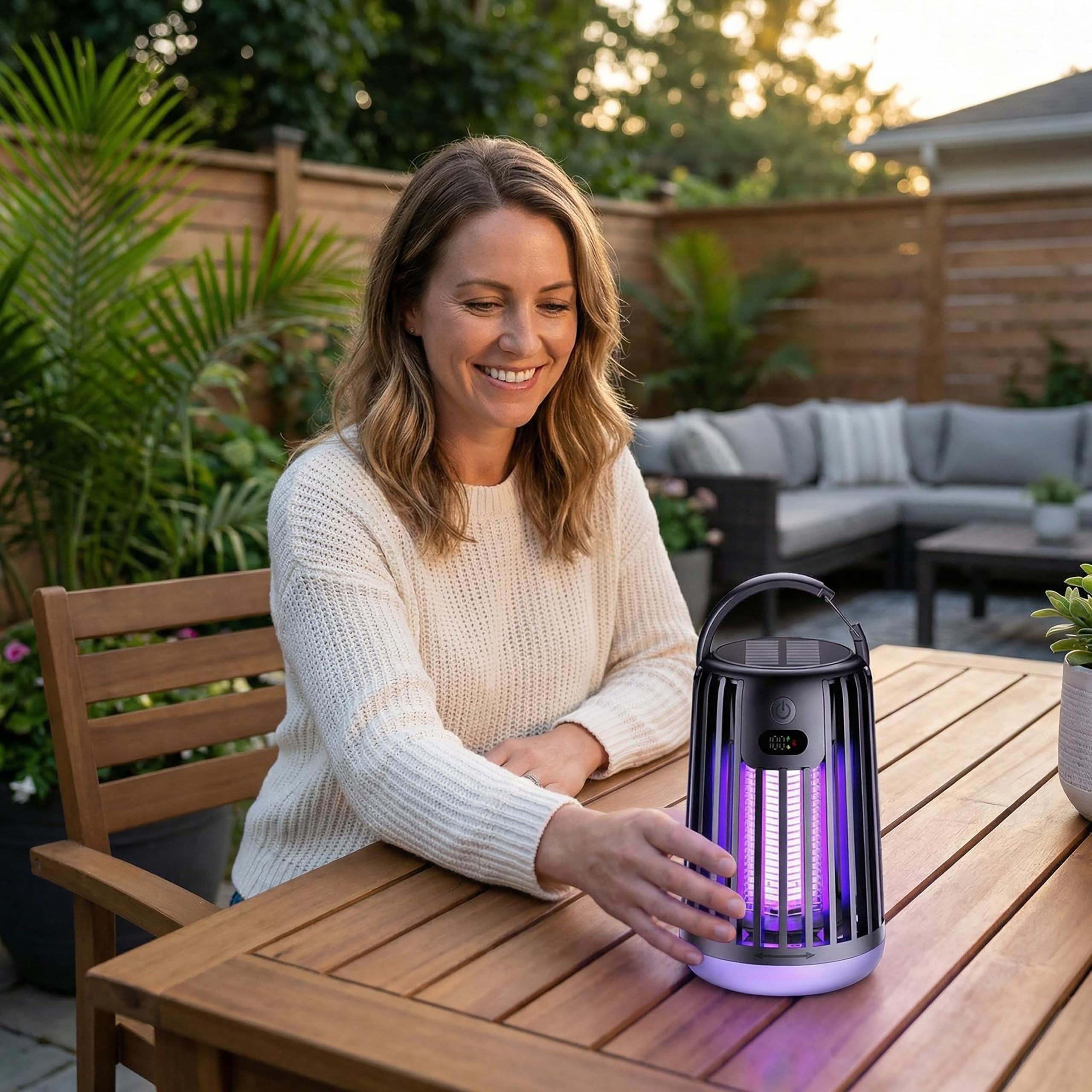 Zapper elettrico ricaricabile a energia solare e USB-C, a doppia onda, anti-insetti, trappola portatile per zanzare con lanterna, per interni ed esterni, casa, giardino, campeggio (nero)