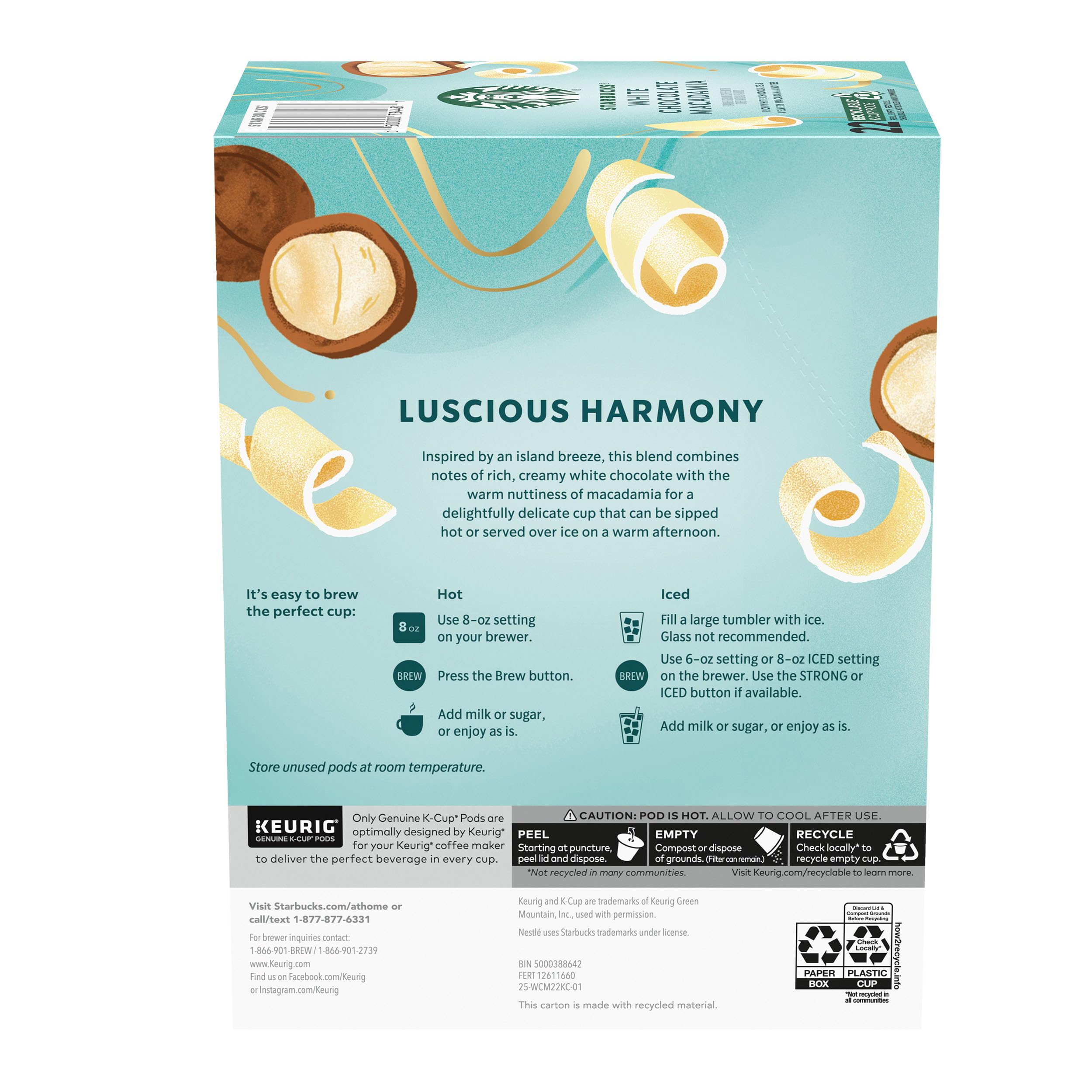 STARBUCKS White Chocolate Macadamia Ground Coffee K-Cup Pods 22 Count 7.9oz Box