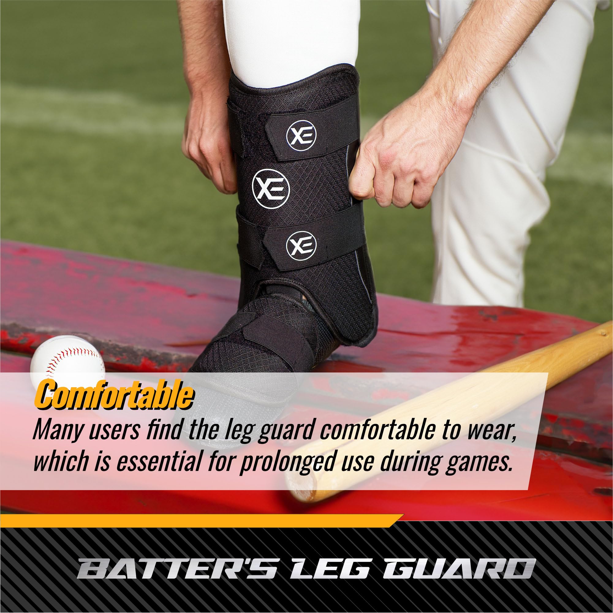 Baseball Leg Guard - Batter's Leg Guard with Adjustable Straps for Youth and Adult (Black Color)