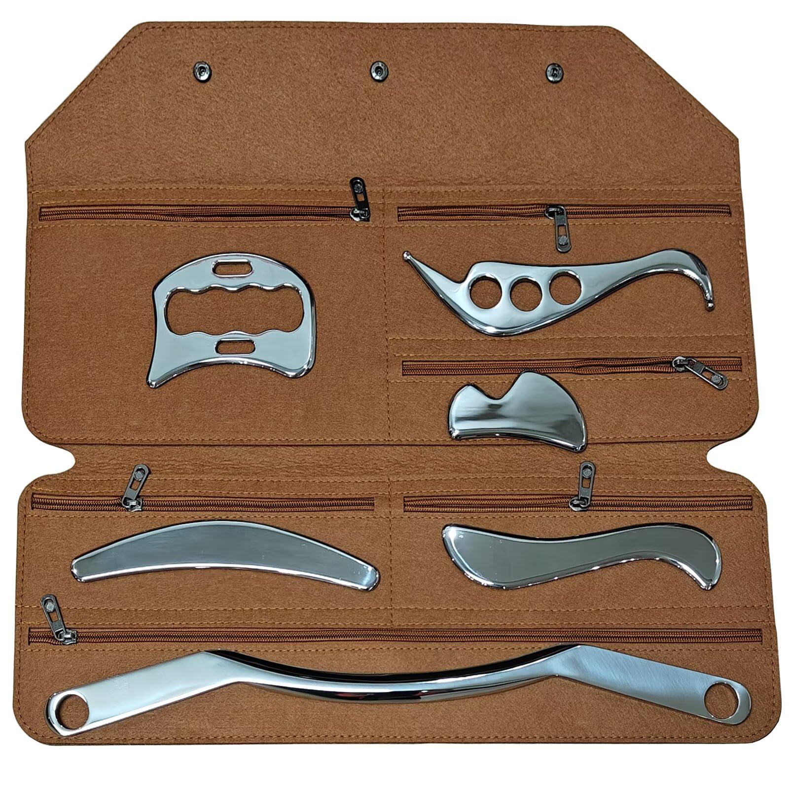 6 in 1Stainless Steel Gua Sha Scraping Massage Tool Set- IASTM Tool Set Great Soft Tissue Mobilization Tool- for Back, Neck, Arm, Leg, Shoulder and Whole Body Acupoints(Carry Bag)