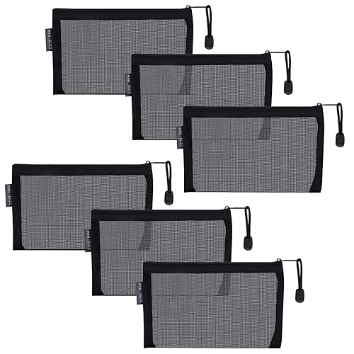 HRX Package Pequeñas bolsas de cosméticos de malla con cremallera, 6 bolsas de maquillaje de viaje negras para bolsa de pañales