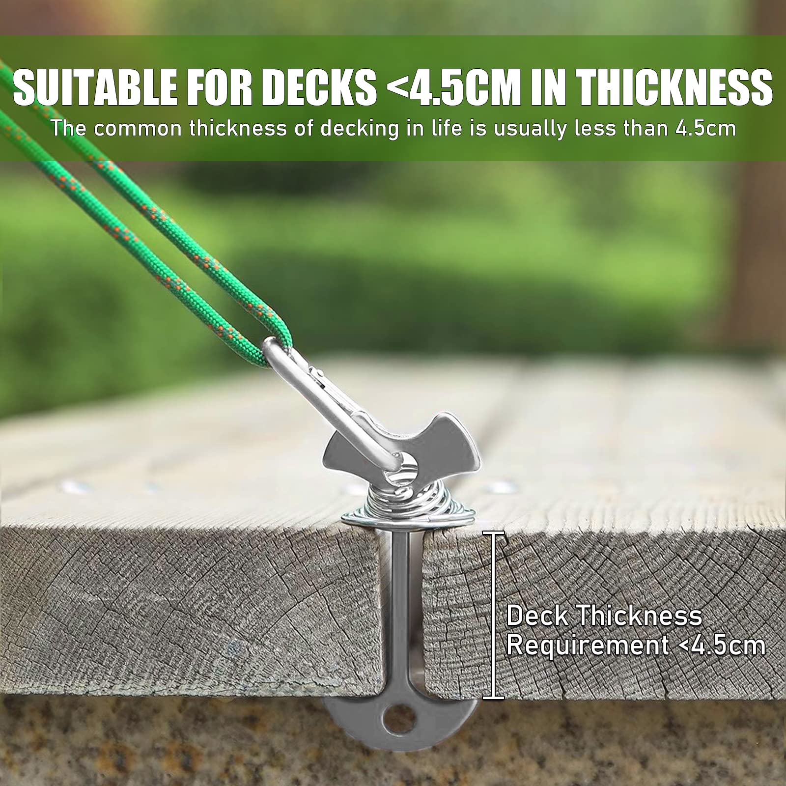 10-Pack Aluminum Deck Anchor Pegs - Windproof Tent Stakes With Spring Buckle For Wooden Boards