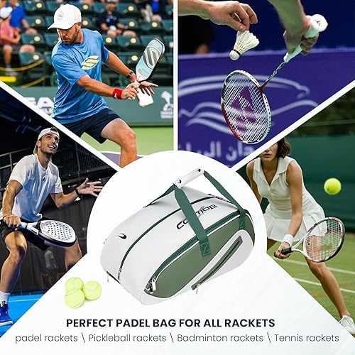 Miniatura 5 de Mochila multiusos de pádel de la PU para el deporte convertible bolsa de lona con el compartimento del zapato, gancho de la cerca, manga de bola