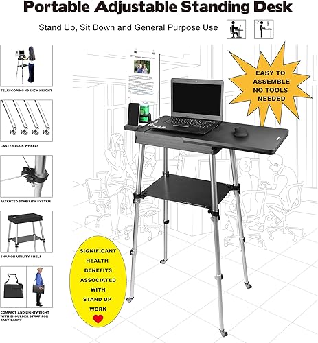 Miniatura 6 de Escritorio portátil portátil de pie para laptop, escritorio de viaje para sentarse, altura ajustable de 19 a 49 pulgadas, estación de trabajo
