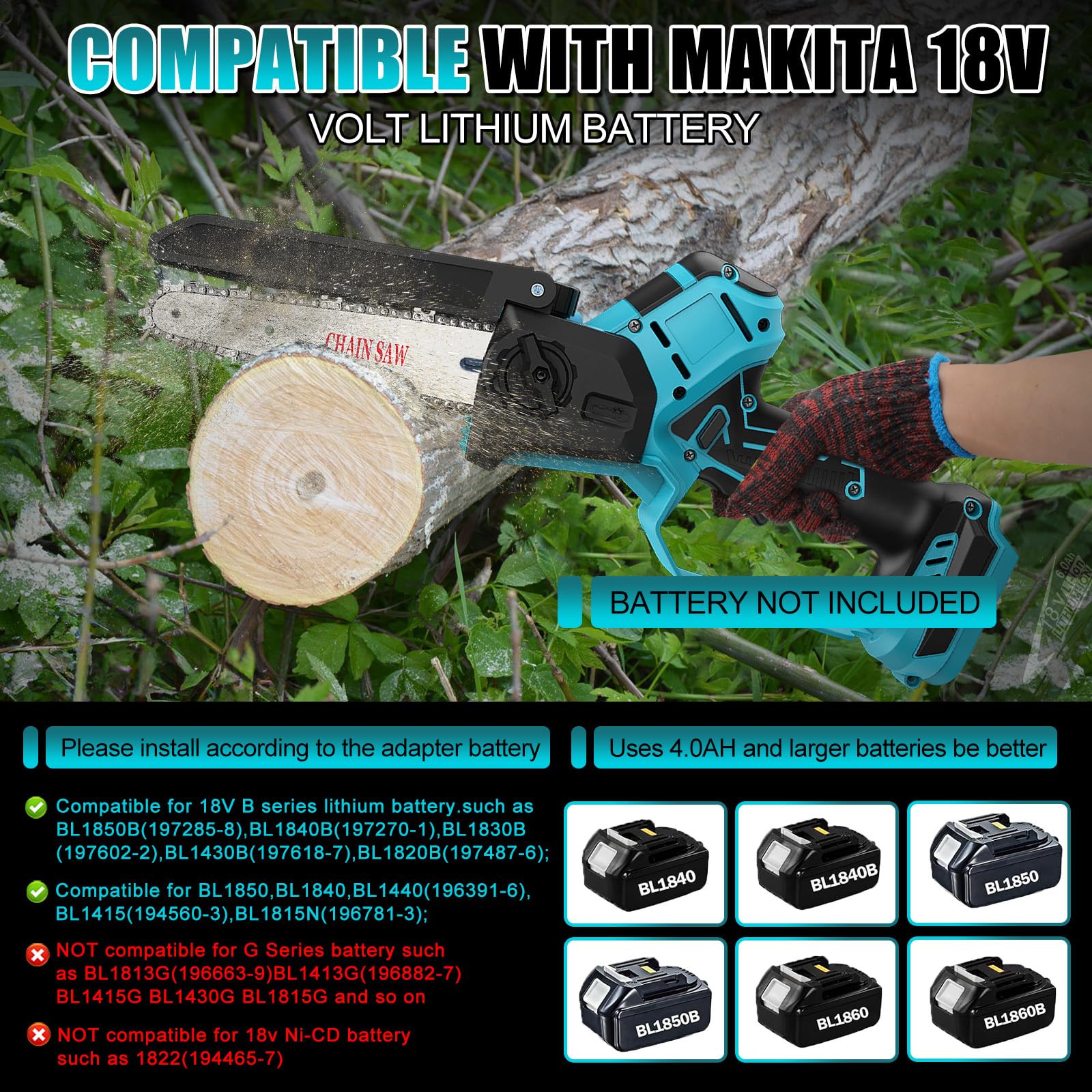 panthem Accu hoogsnoeier, professionele kettingzaag, voor Makita 18 V, 2-in-1 mini 6 inch accu kettingzaag, telescoop, met accu 21 V, 4000 mAh, elektrische telescopische zaag, werkhoogte tot 4,5 m
