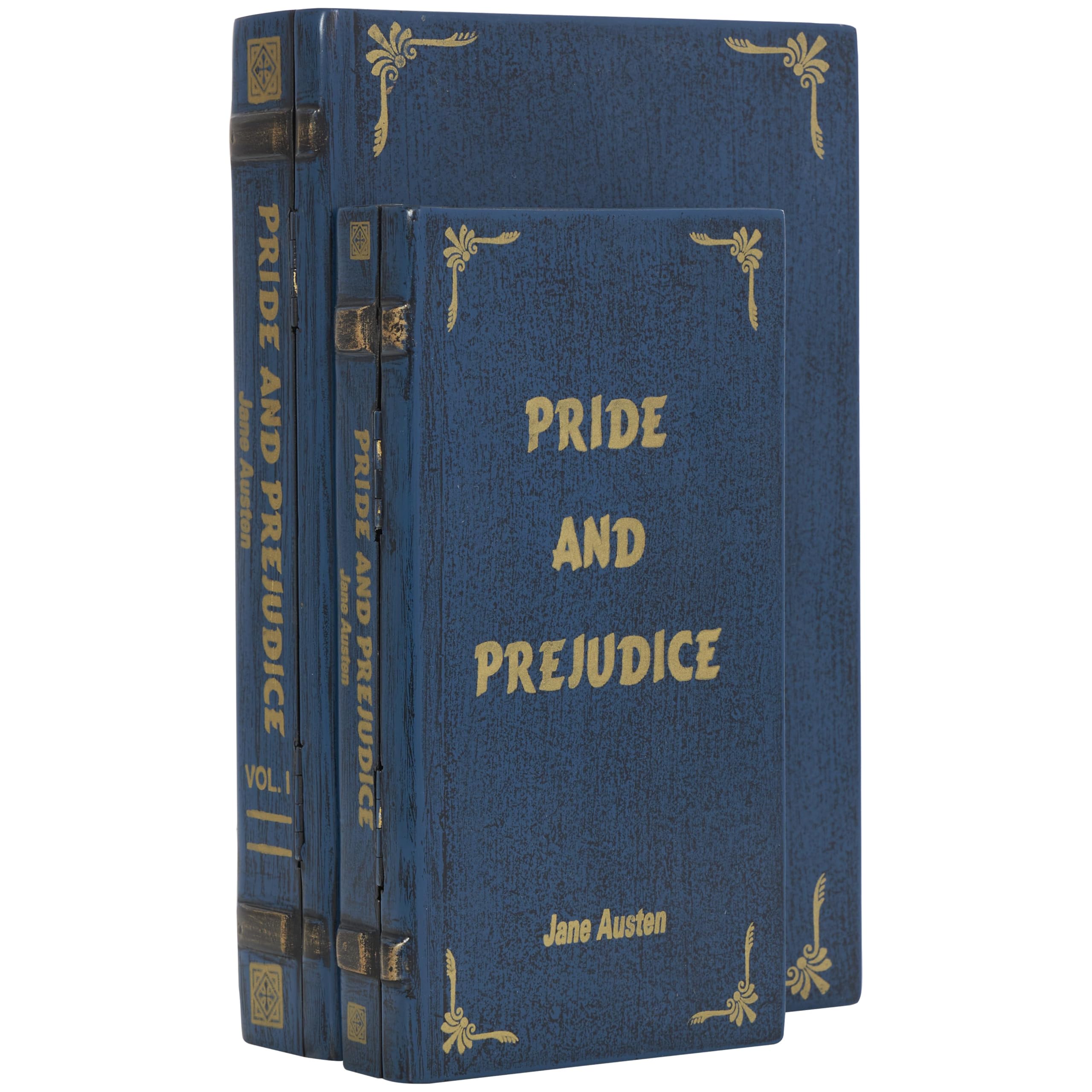 Deco 79 Wooden Decorative Box 'Pride and Prejudice' Storage Faux Book Decorative Keepsake Boxes, Set of 2 Storage Boxes 11', 9'H, Blue