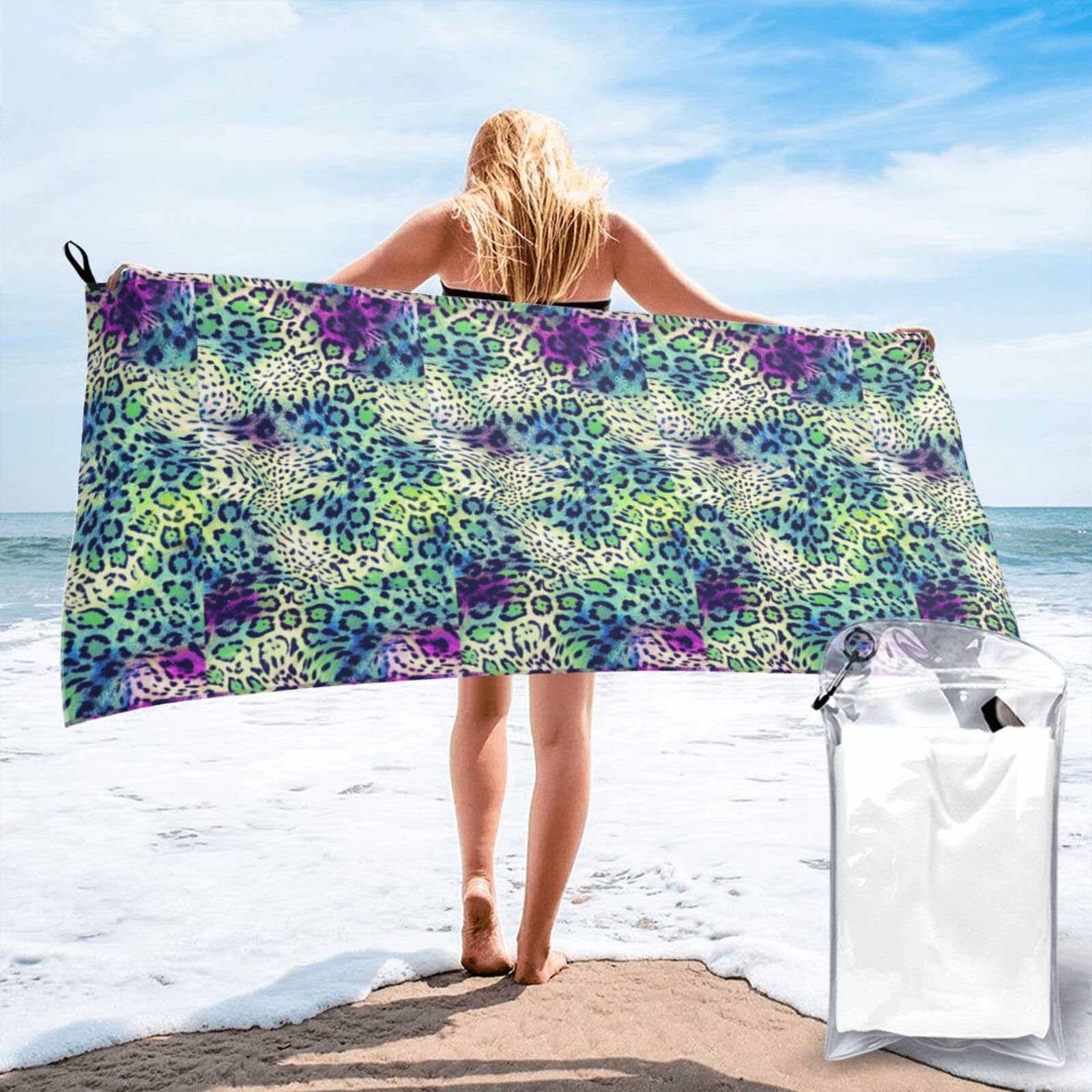 AYYQWE Green Leopard Print Lightweight Towel For Men Women Travel Beach Camping Hiking Yoga Swimming Sports