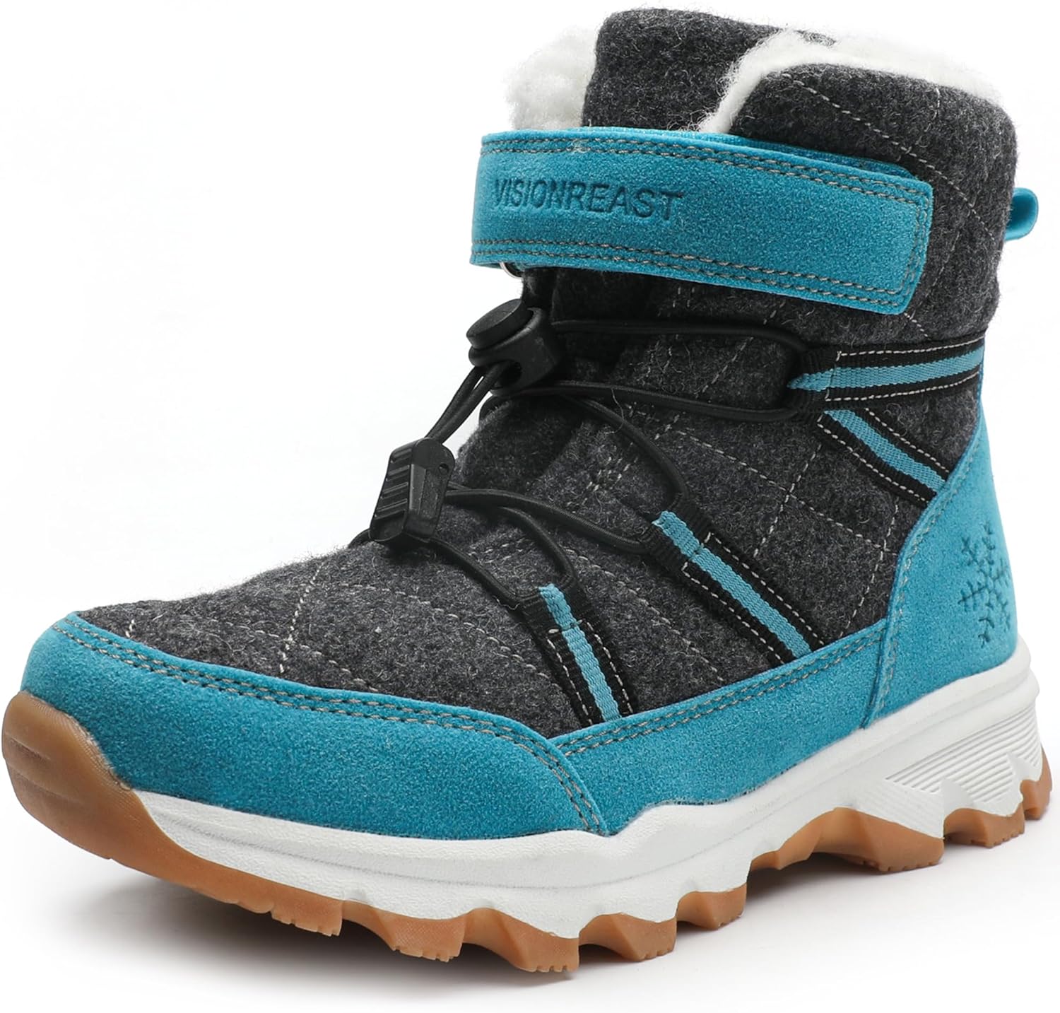 visionreast Boys Girls Wool Lining Snow Boots Winter Walking Boots for Kids Non Slip Unisex-Child Cold Weather Shoes Outdoor Boots