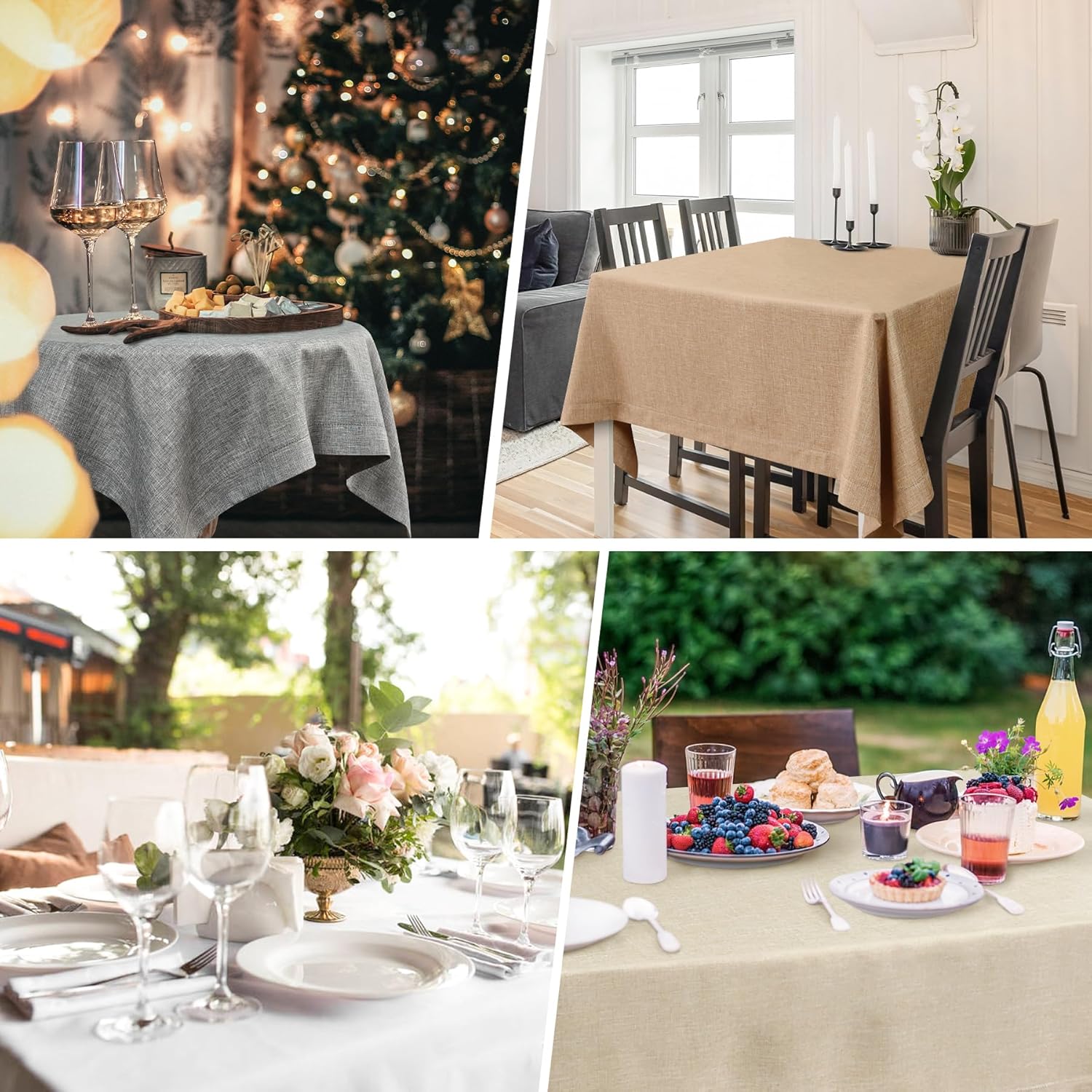 NEWISHER Farmhouse Oval Hemstitch Border Tablecloth Neutral Faux Linen Table Cloth Rustic Solid Flaxen Table Cover for Dining Kitchen Party Holiday Home 60x84 Inch