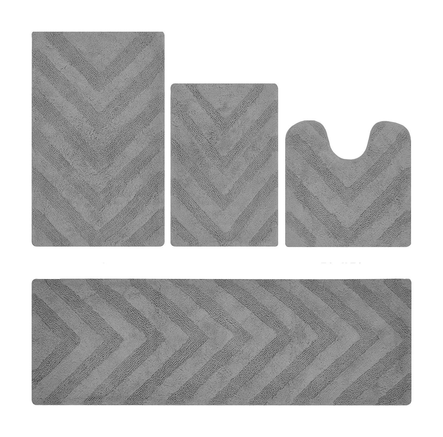 Better Trends 4 Piece Bathroom Rug Set 100% Cotton Non-Slip Washable Bath Mat, Soft & Absorbent Bath Rugs for Bath Room, Shower, Bathtub & Spa Floors