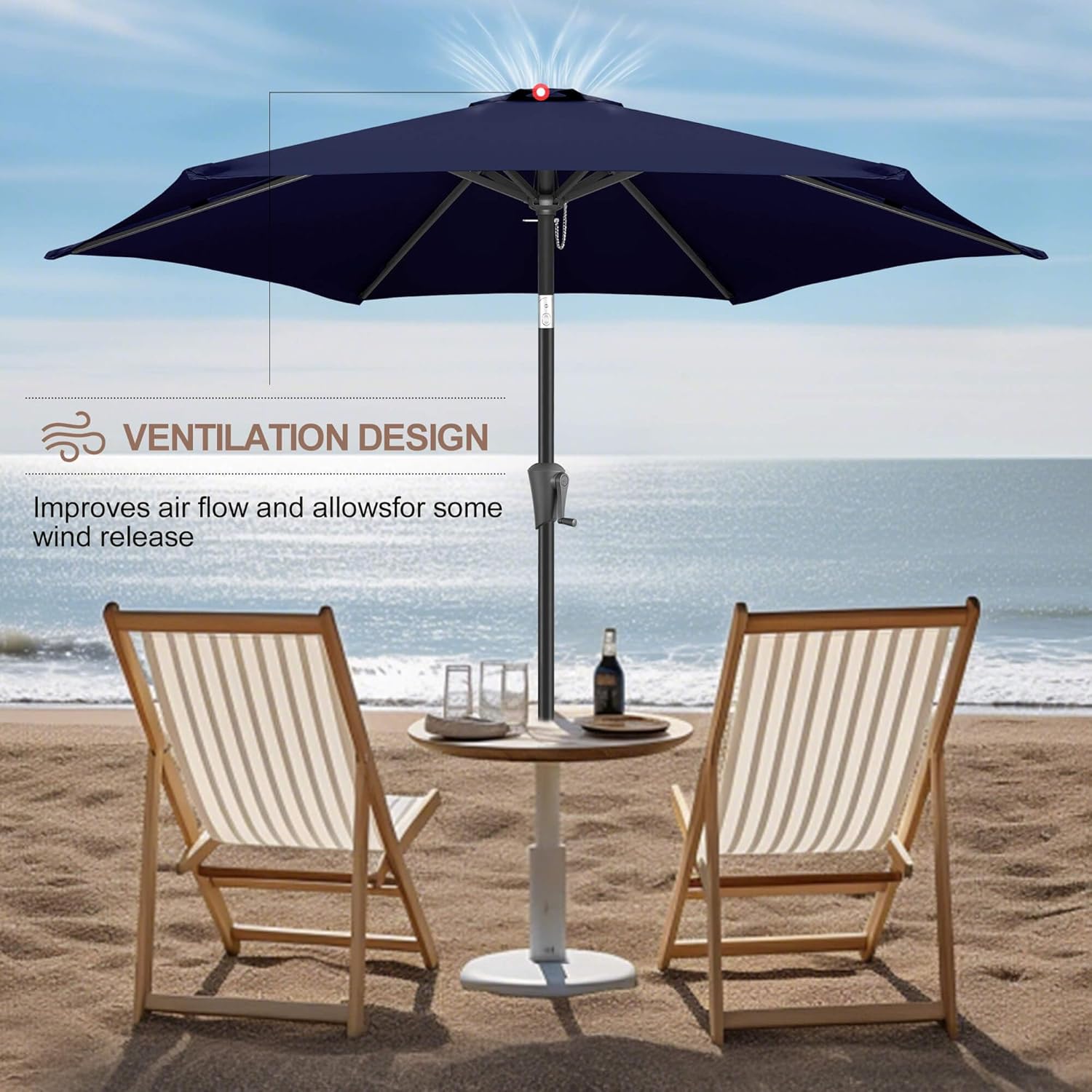FLAME&SHADE 7.5ft Patio Umbrella - Outdoor Umbrella with Push Button Tilt and Crank for UV Protection, Table Market Umbrella for Garden, Deck, Backyard, Pool and Beach(Navy Blue)