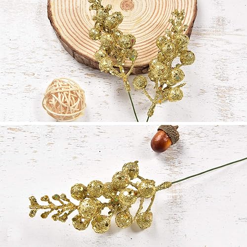 Miniatura 6 de DearHouse - Paquete de 14 tallos de bayas con purpurina para Navidad, artificiales, de 7.8 pulgadas, adornos para el árbol de Navidad, para hacer