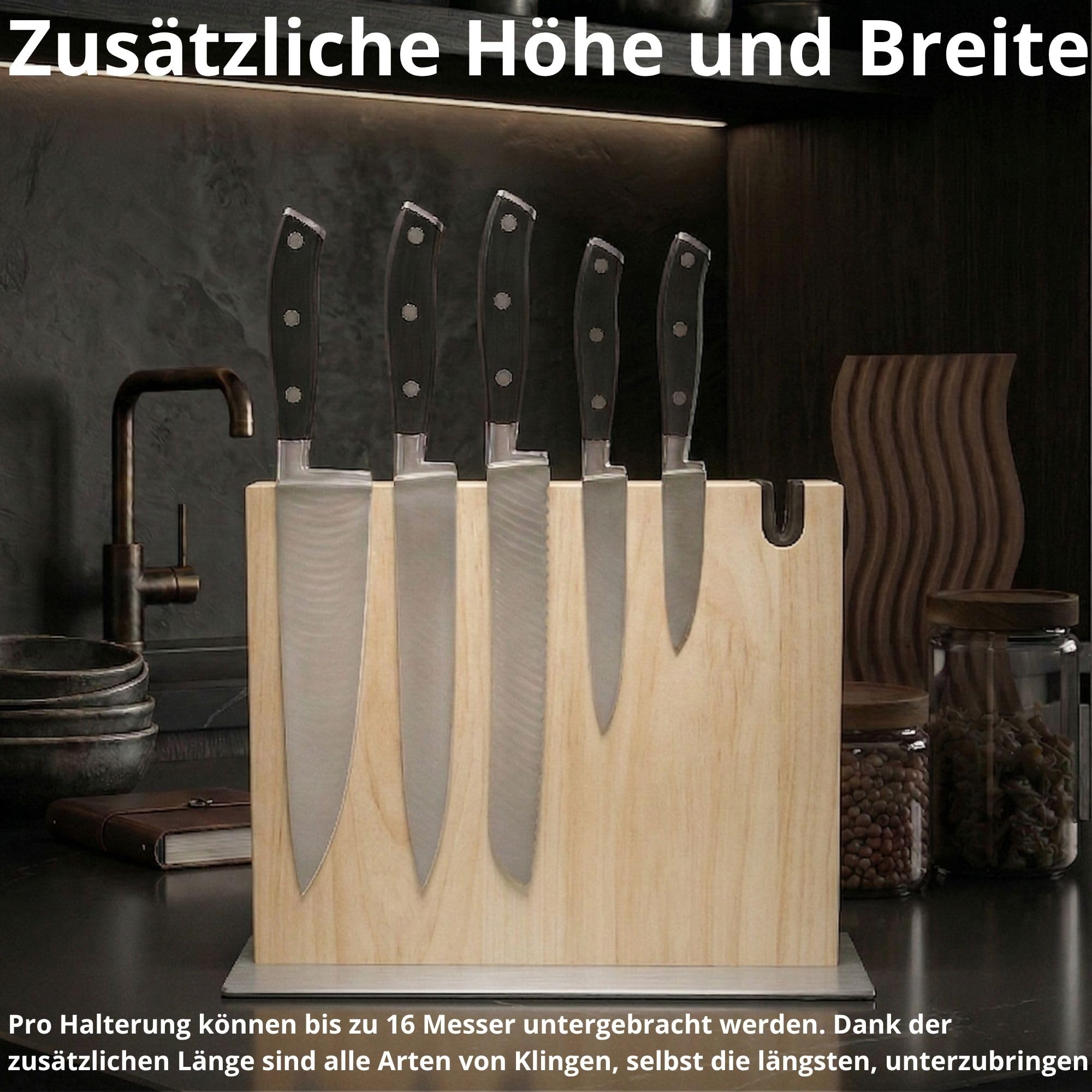 Magnetischer messerblock XL aus Holz mit Messerschärfer. Universal Messerhalter magnetisch ohne Messer mit Stahlsockel. Messerblock ohne Messer magnetisch aus Holz. Magnetmesserhalter. (Eiche)