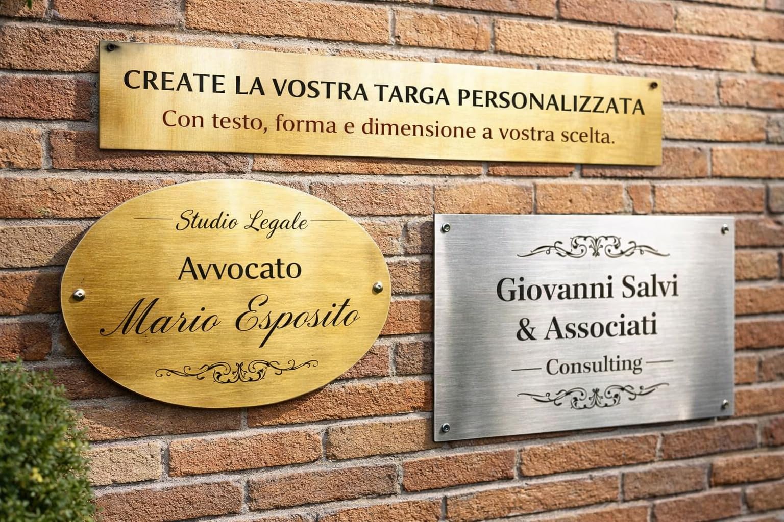 Targa Porta Targhetta Cancello Targhe Ufficio Placca Azienda Insegna Dorata o Argentata | Personalizzabili in laminato plastico da Interno e Esterno