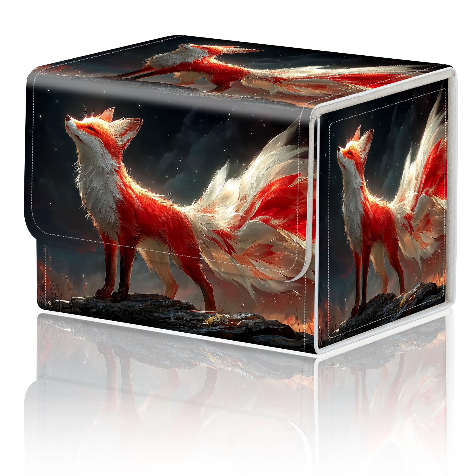 Card Game Storage Box for TCG Deck Box MTG Card Box Organizer Trading Card Case Commander Deck Box TCG Card Storage Box Magnetic Closure Creative Pattern Up to 200 Cards, A Cute Red And White Foxes โ image 1