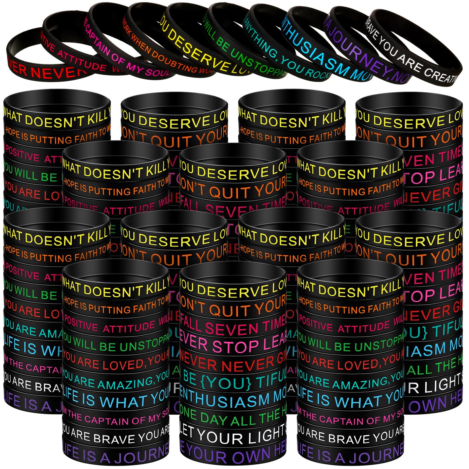Libima 500 Pcs Inspirational Bracelets Bulk Motivational Rubber Bracelets Wristbands Unisex Stretch Silicone Wristbands for Women Men, 20 Styles