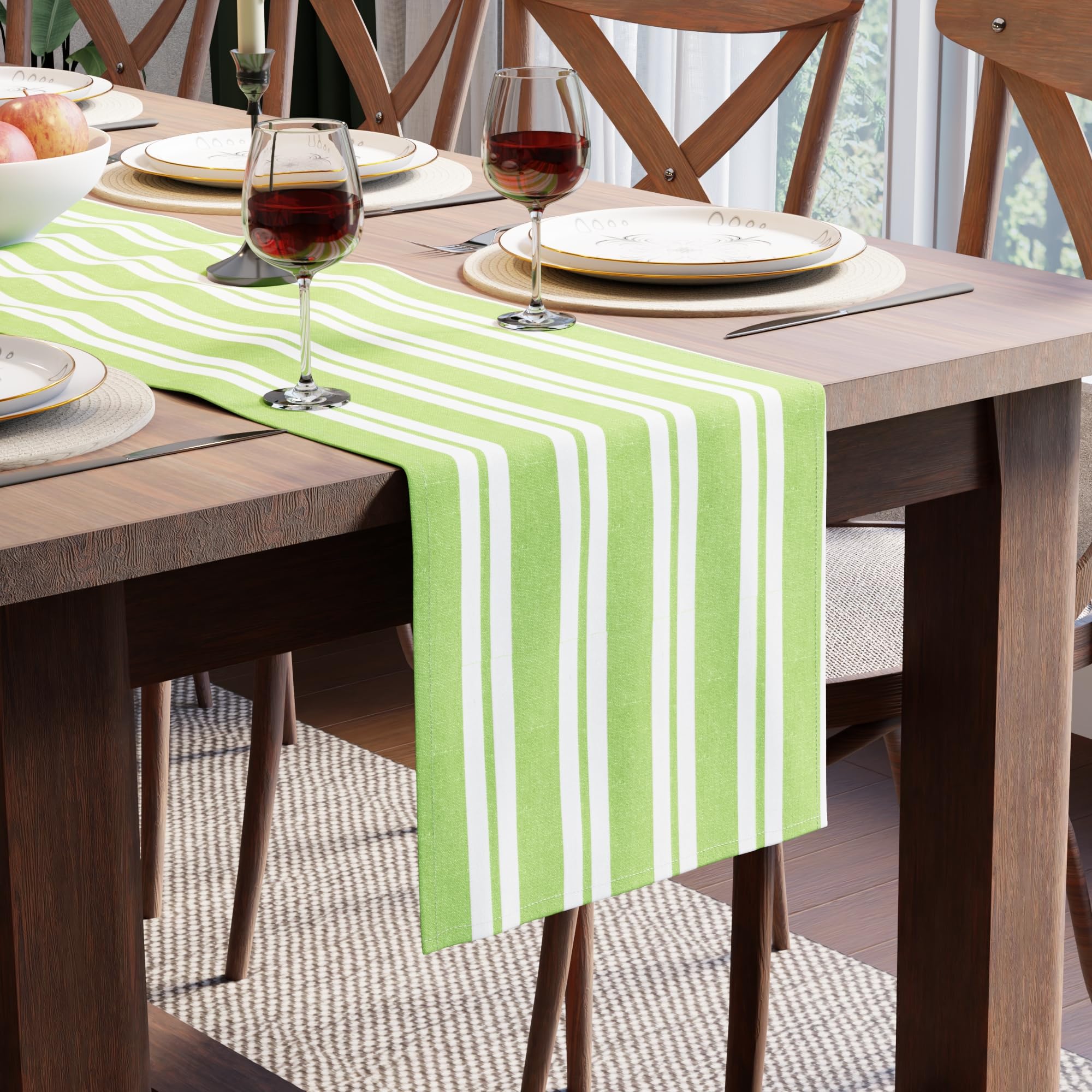 Encasa XO Cotton Dining Table Runner | Franca Lime Stripes | Size 13x94 in - Machine Washable & Durable โ image 1