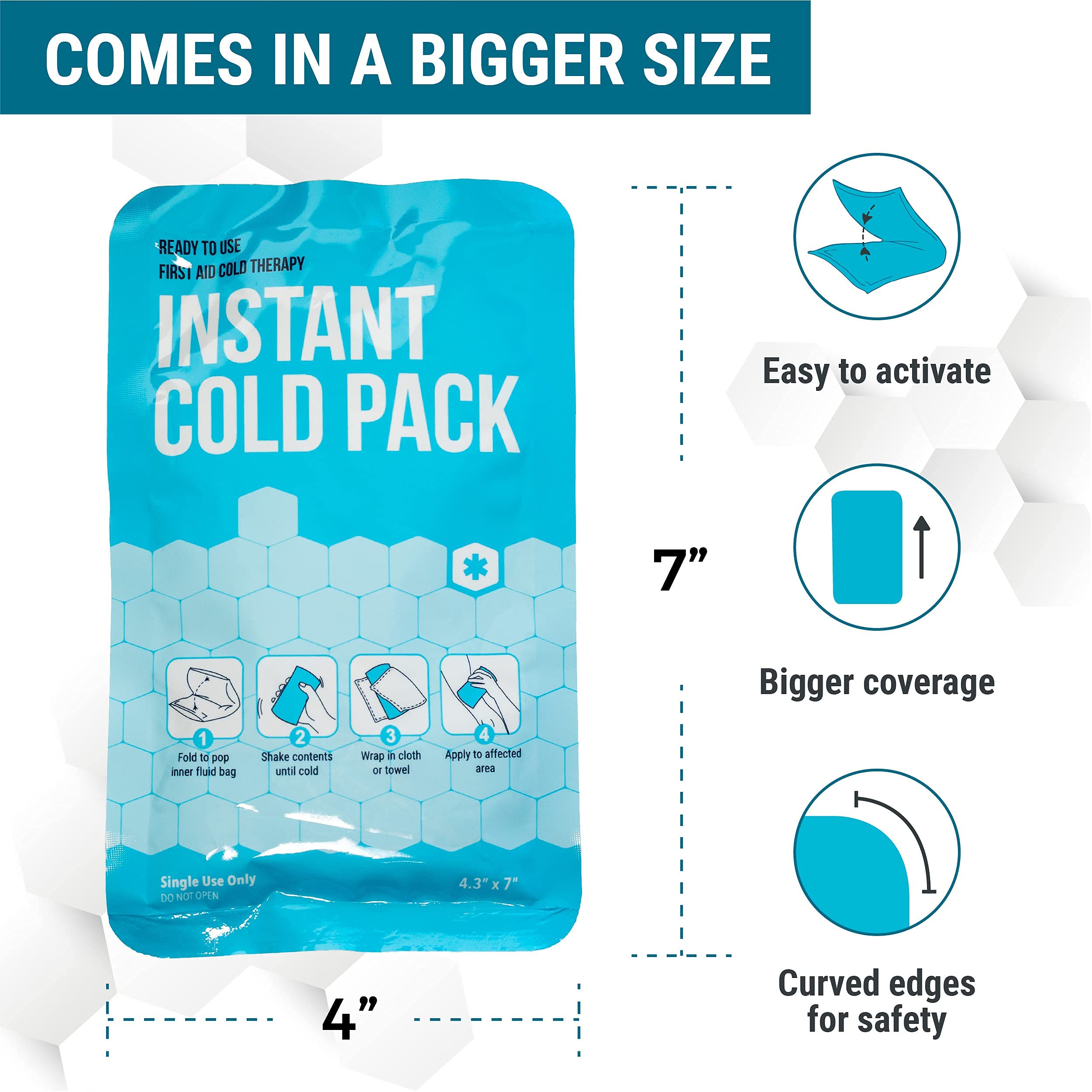 ICEWRAPS 4”x7” Instant Ice Packs for Injuries 50 Count Bulk Emergency