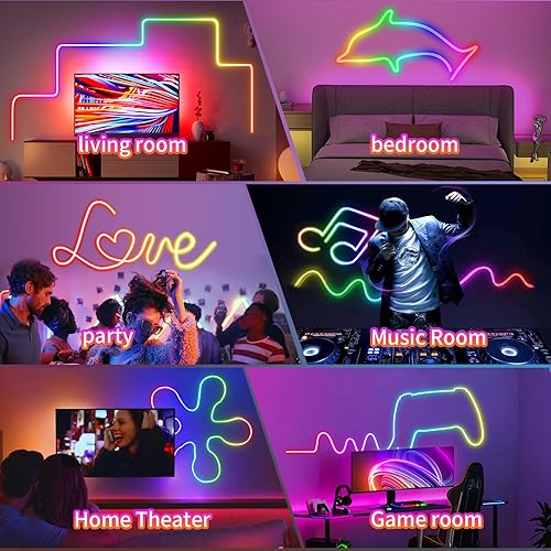 Miniatura 7 de Cuerda de luz LED de neón, tira de luz LED RGB de 9.84 pies, control de aplicación, control de botón, sincronización de música de 5 V, cuerda de luz