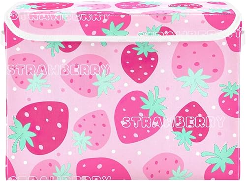Cesta de almacenamiento plegable de fresa rosa, organización y almacenamiento, cestas de almacenamiento grandes, organizador de armario para niños