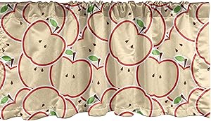 Ambesonne Apple Window Valance, Healthy Refreshing Fruit from Orchard Abstract Cartoon Drawing Organic, Curtain Valance for Kitchen Bedroom Decor with Rod Pocket, 54