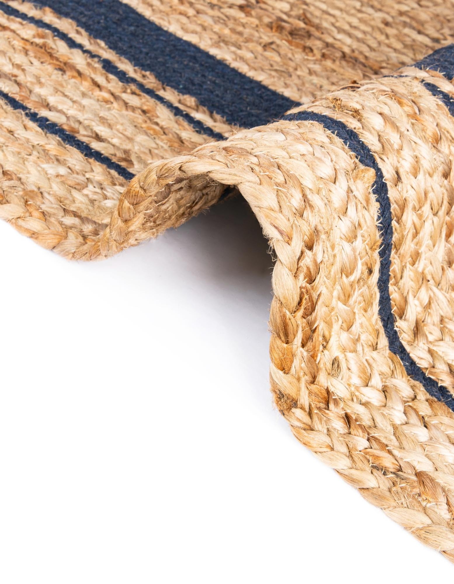 Tapis ovale tressé en jute naturelle avec bordure en coton bleu marine, pour salle à manger, chambre d'amis, chambre à coucher, décoration d'intérieur, (0,9 x 1,2 m, ovale)