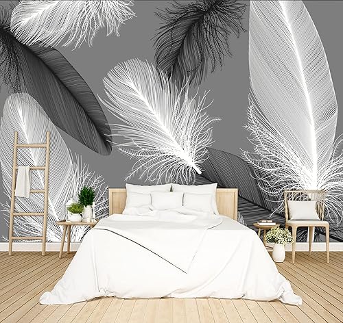 BZHXBZ - Papel tapiz de plumas en blanco y negro moderno para decoraciĂłn de habitaciĂłn dormitorio habitaciĂłn hogar sala de estar TV fondo grande de BZHXBZ - Papel tapiz de plumas en blanco y negro moderno para decoraciĂłn de habitaciĂłn dormitorio habitaciĂłn hogar sala de estar TV fondo grande de