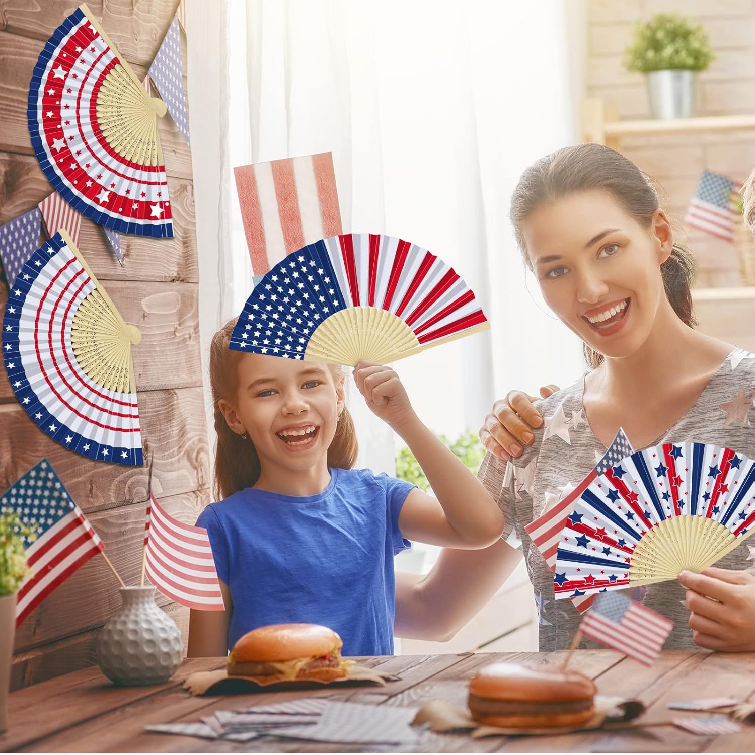 Hoteam 72 Pcs American Handheld Folding Fan Fourth of July Party Favors 6 Style Independence Day Decorative Fans for July 4th Memorial Day Campaign Patriotic Party